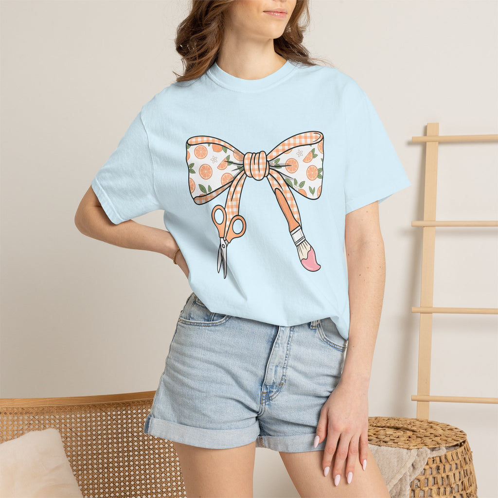 Bow Shears Paint Brush Shirt Teachers Crafting Gift Women Sweet Tee Art Supplies T-Shirt Educator Enthusiast Cute Tshirt Crafting Graphic