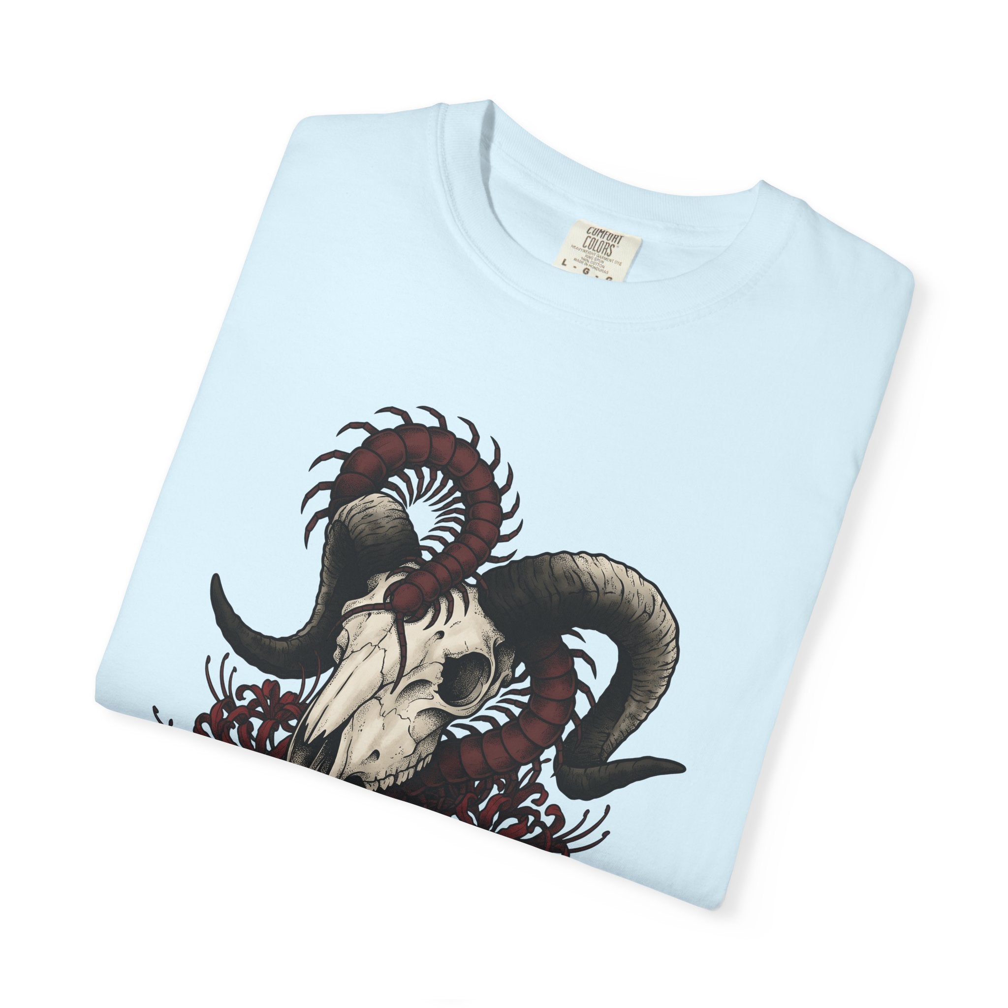 Horned Skull Shirt Animals Greenery Gift Women Creepy Tee Skull T-Shirt Wildlife Fan Dark Tshirt Foliage Graphic Macabre Insect Tshirt