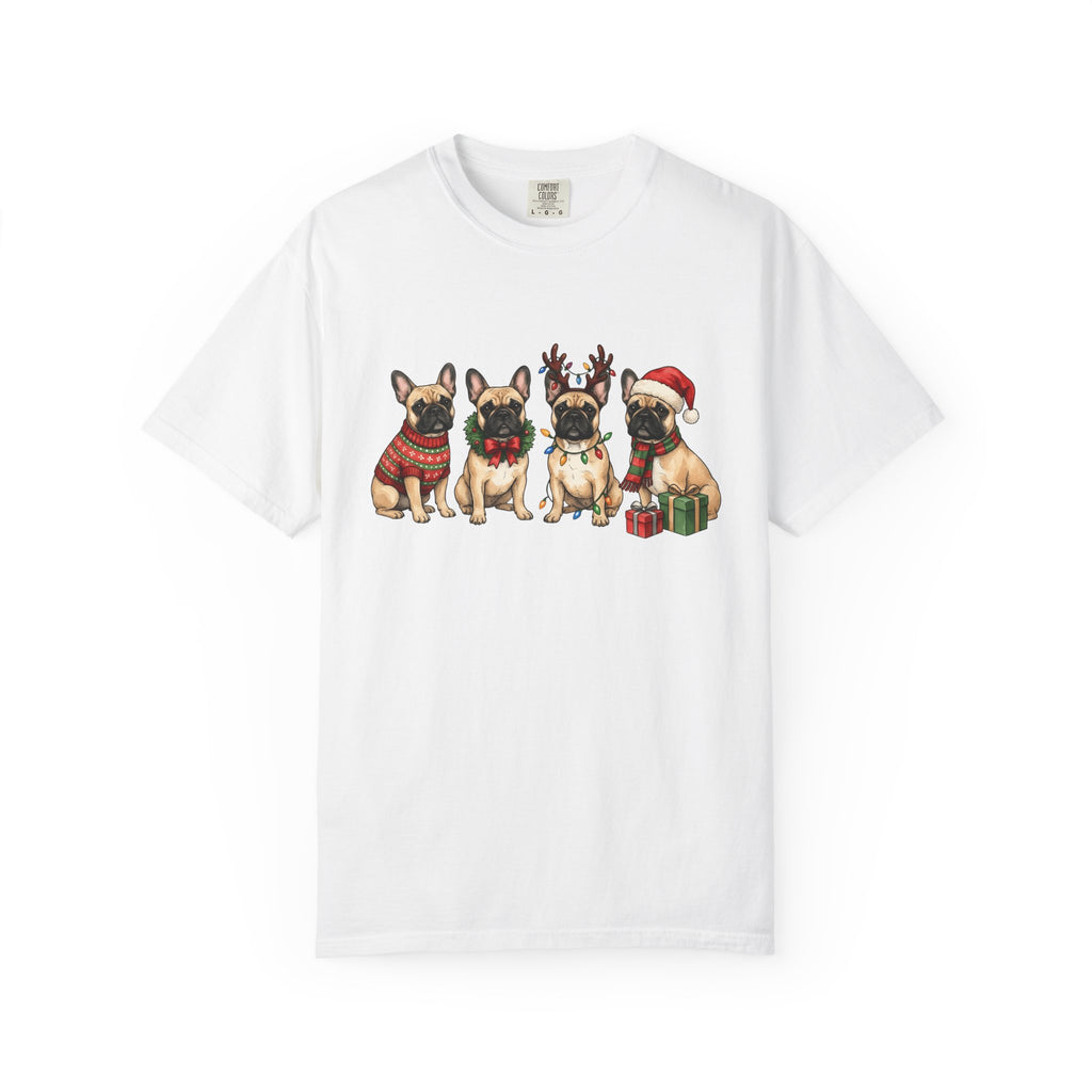 Frenchie Dog Shirt Dog Winter Gift Women Adorable Tee French Bulldog T-Shirt Dog Fan Puppy Tshirt Winter Design Sketch Holiday Presents