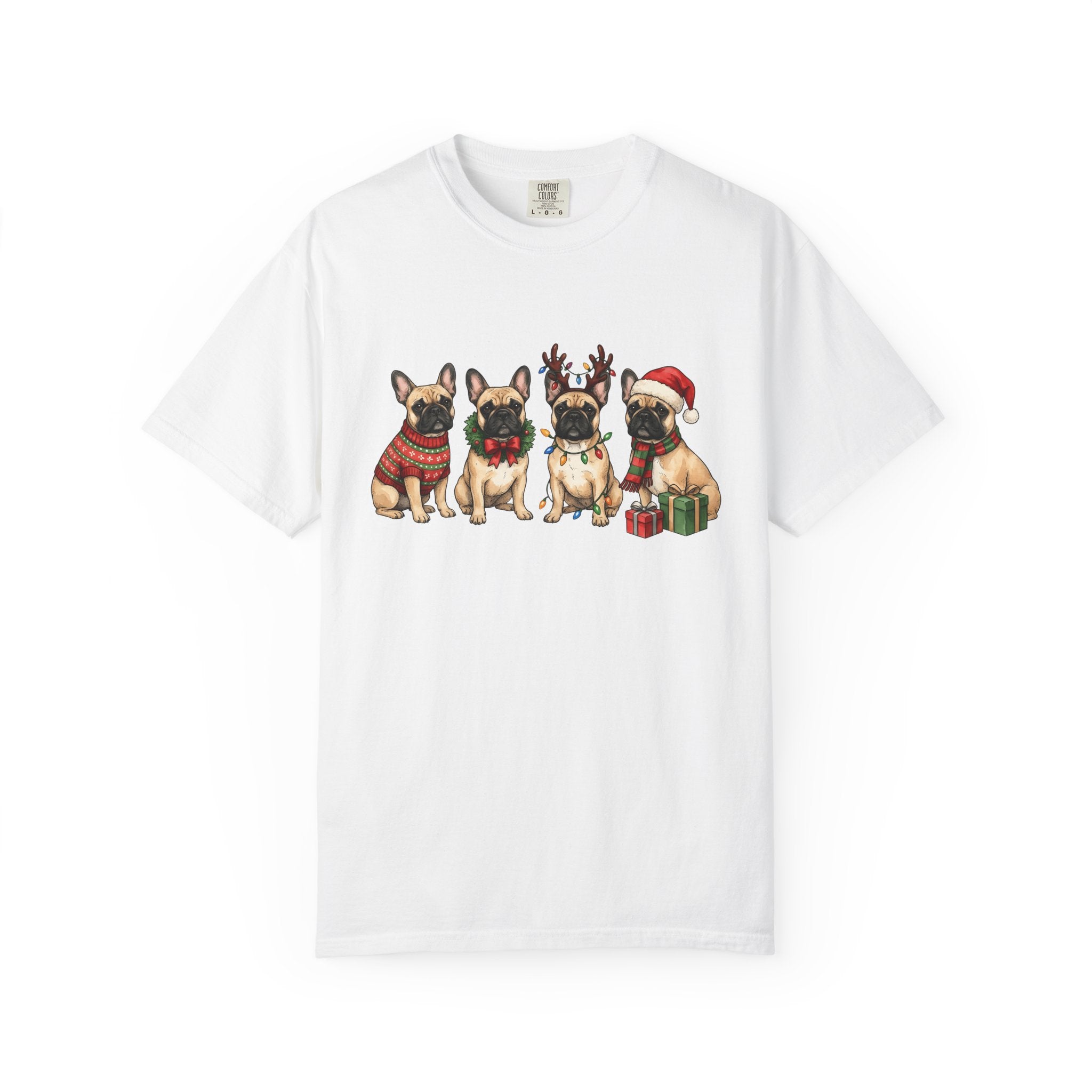 Frenchie Dog Shirt Dog Winter Gift Women Adorable Tee French Bulldog T-Shirt Dog Fan Puppy Tshirt Winter Design Sketch Holiday Presents