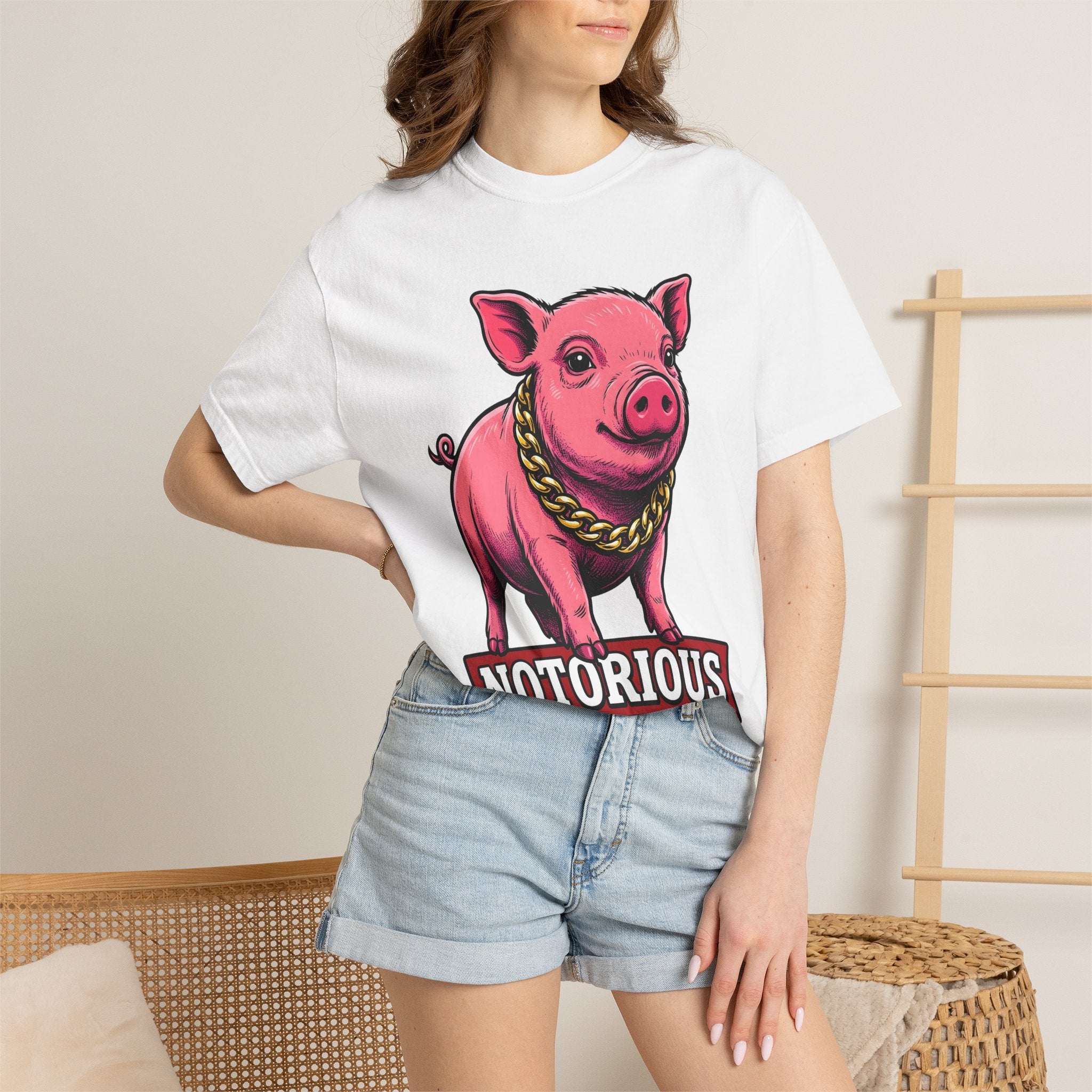 Pig Drawing Shirt Funny Fauna Gift Women Animated Tee Swine T-Shirt Humor Fan Cartoon Tshirt Wildlife Graphic Classic Gold Pendant Tshirt