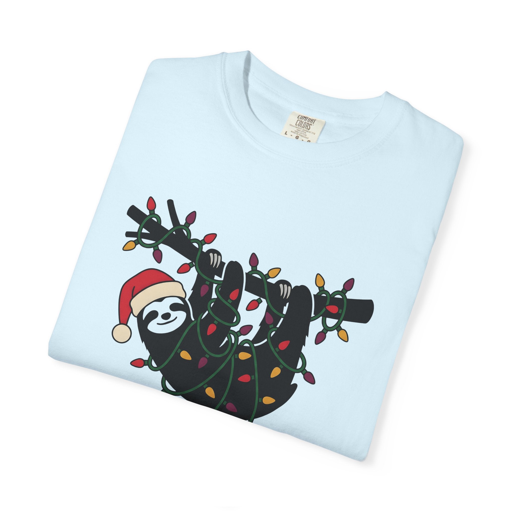 Sloth Xmas Shirt Animals Christmas Gift Women Cute Tee Sloth T-Shirt Wildlife Fan Adorable Tshirt Holiday Graphic Simple Christmas Lights