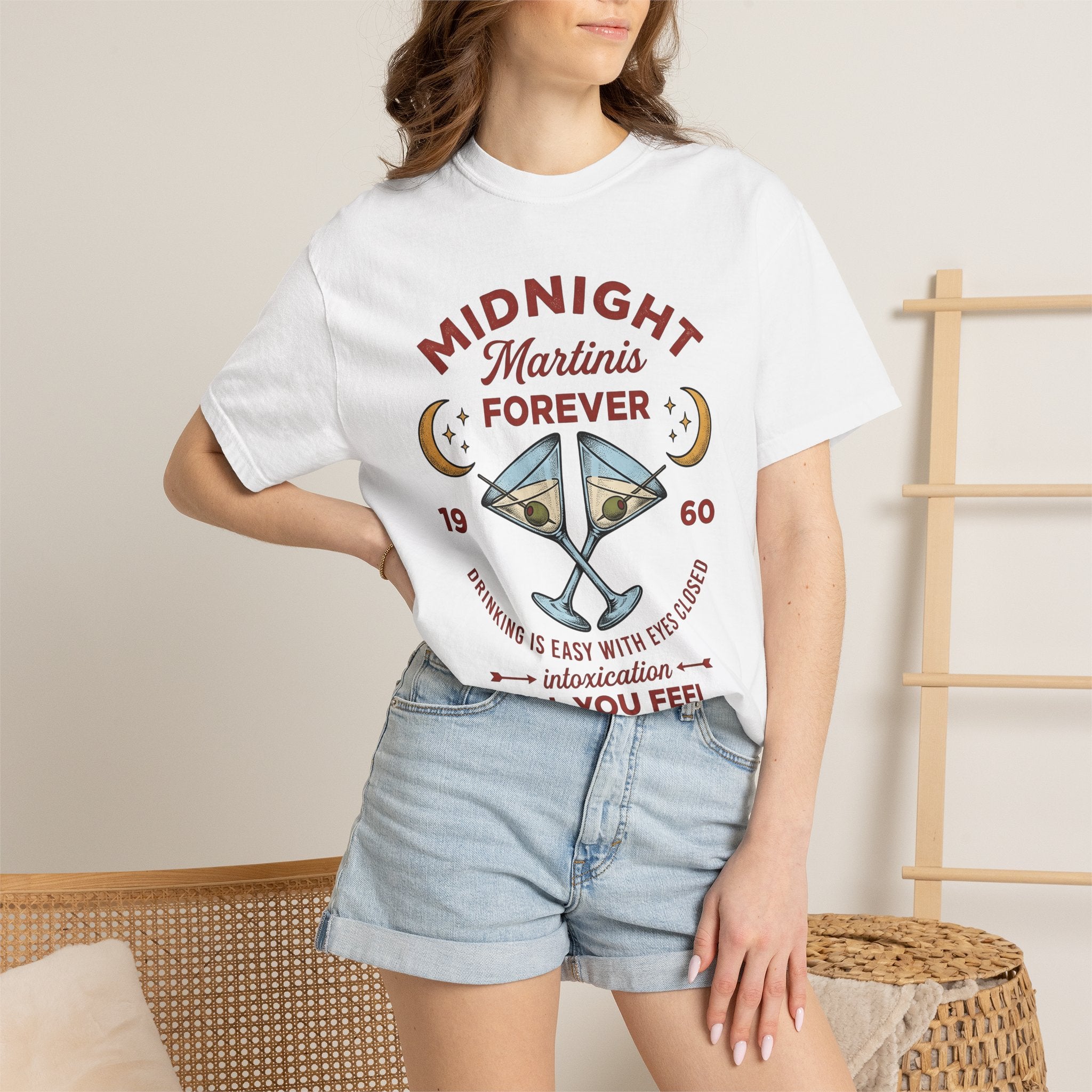 Martini Glass Shirt Drinks Event Gift Women Antique Tee Cocktail T-Shirt Cocktail Fan Party Graphic Illustration Doodle Moon Phases Tshirt