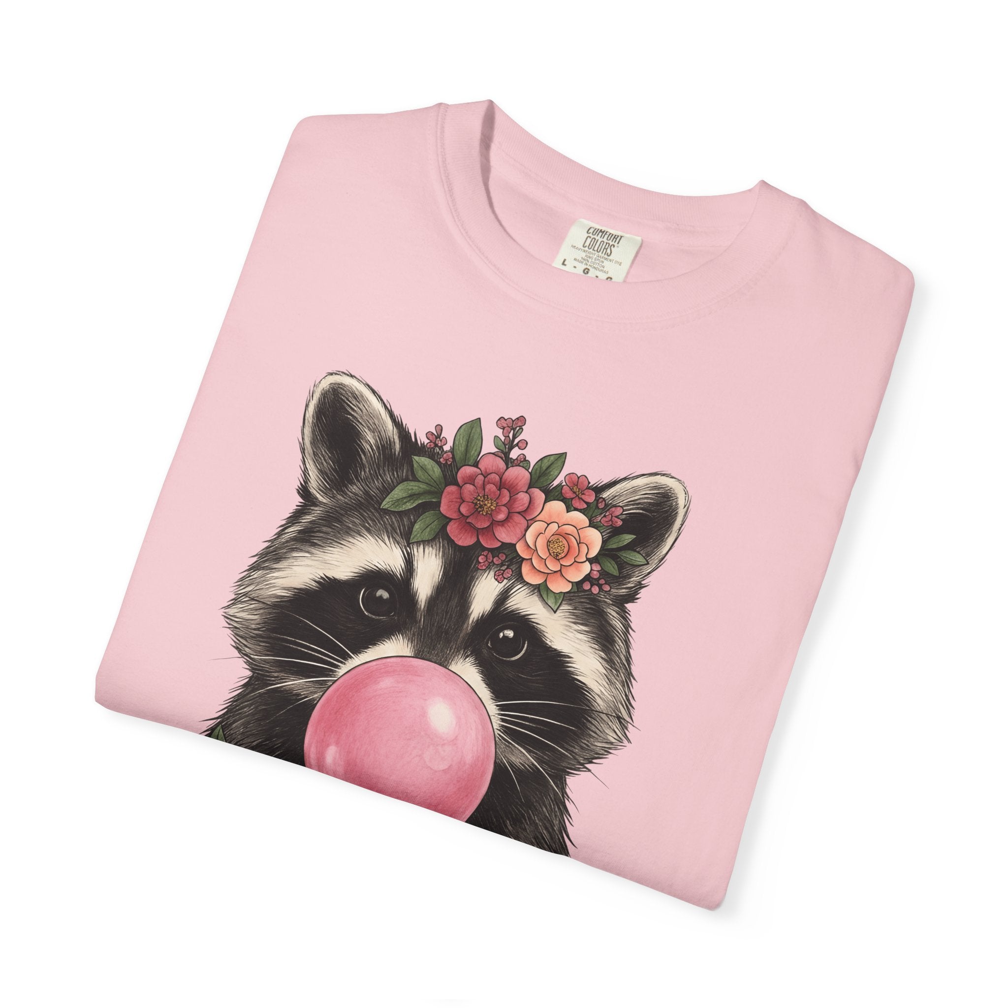 Raccoon Blossoms Shirt Animals Garden Gift Women Rustic Tee Raccoon T-Shirt Wildlife Fan Country Tshirt Gardening Graphic Doodle Chewing Gum