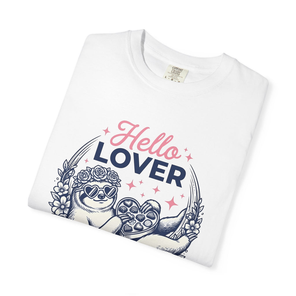 Sloth Holding Sweets Shirt Valentine Fauna Gift Women Playful Tee Sloth T-Shirt Cupid Fan Whimsical Tshirt Wildlife Graphic Old School Petal