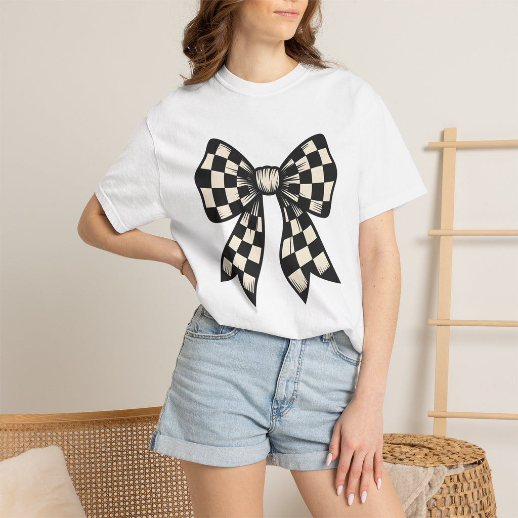 Checkered Bow Shirt Bow Fashion Gift Women Bold Graphic Tee Plaid Bow T-Shirt Bow Fan Graphic Tshirt Style Illustration Retro Ribbon Tshirt