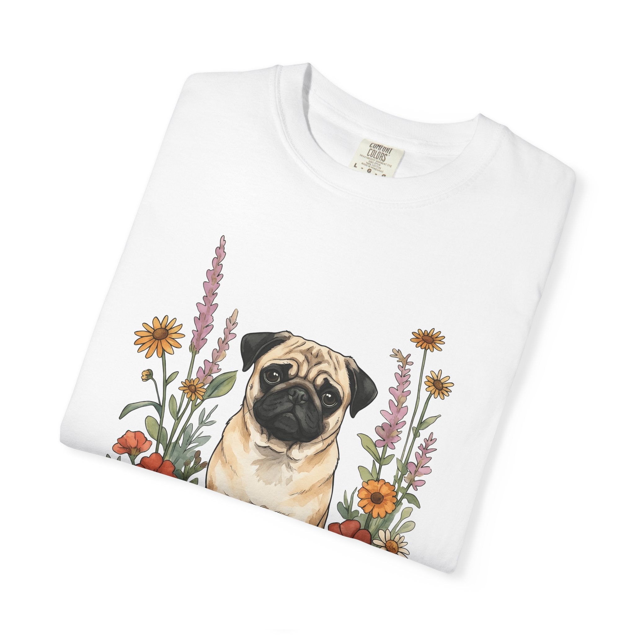 Pug Pet Shirt Dog Blossoms Gift Women Gouache Tee Pug T-Shirt Dog Fan Painter Tshirt Floral Graphic Contour Wild Blooms Tshirt