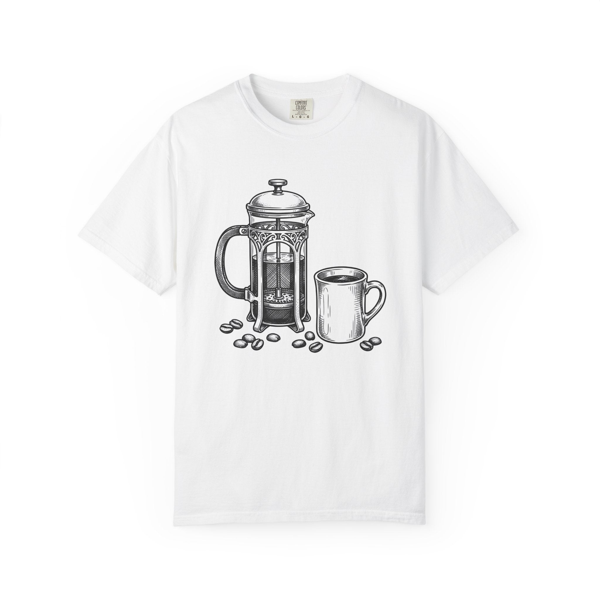 French Press Brew Shirt Coffee Bakeware Gift Women Classic Tee Cafetiere T-Shirt Coffee Fan Vintage Tshirt Baking Graphic Line Art Roasted