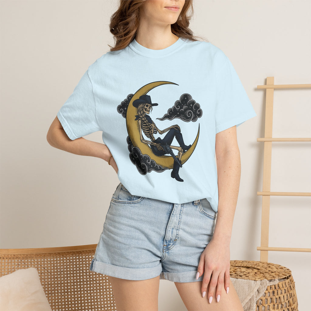 Skeleton Cowgirl Shirt Cowgirl Western Gift Women Tattoo Tee Skelly T-Shirt Rodeo Fan Ink Tshirt Cowboy Graphic Vintage Crescent Moon Tshirt