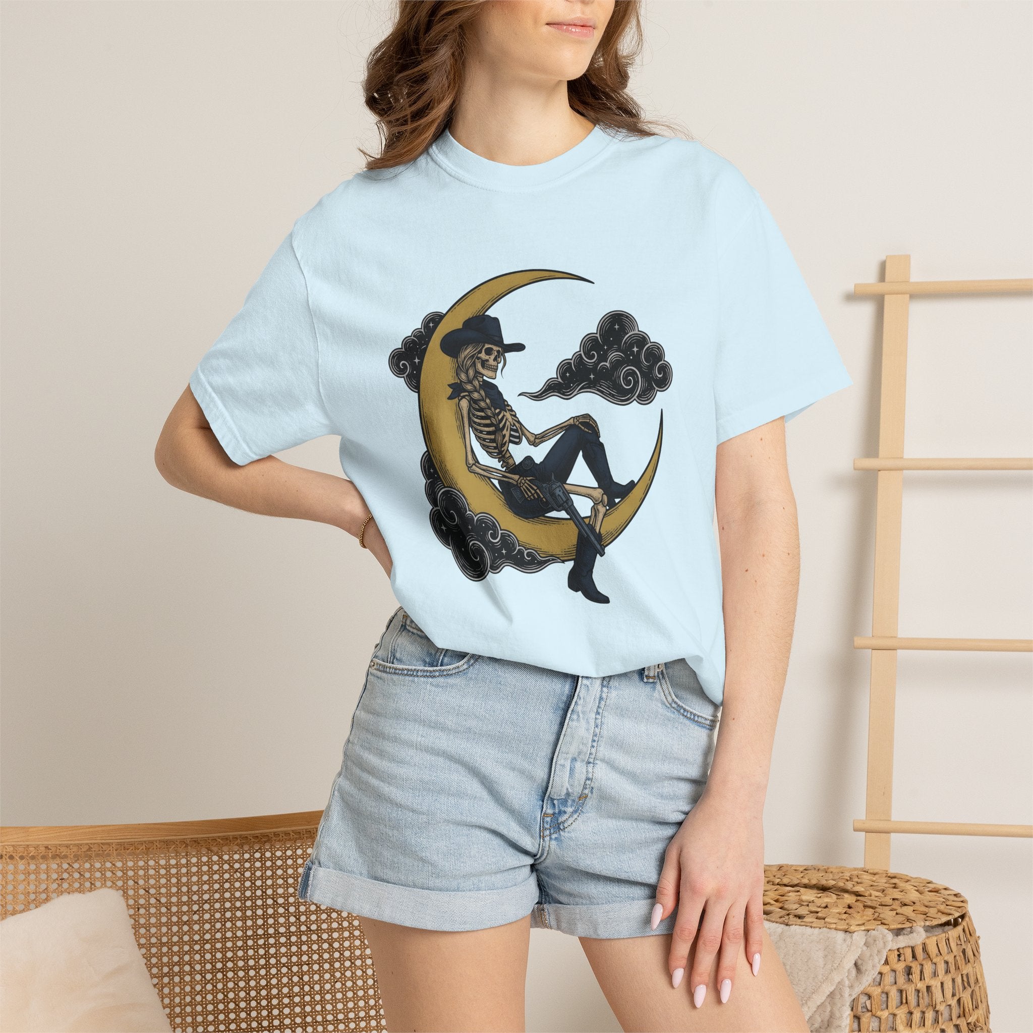 Skeleton Cowgirl Shirt Cowgirl Western Gift Women Tattoo Tee Skelly T-Shirt Rodeo Fan Ink Tshirt Cowboy Graphic Vintage Crescent Moon Tshirt