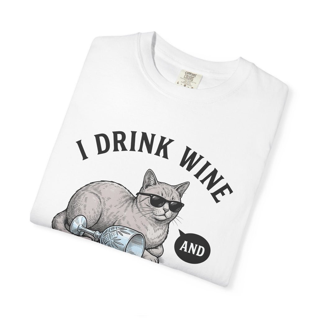 Cat Sunglasses Shirt Cat Humor Gift Women Vintage Tee Cool Cat T-Shirt Cat Fan Retro Tshirt Funny Graphic Hand Drawn Wine Glass Tshirt