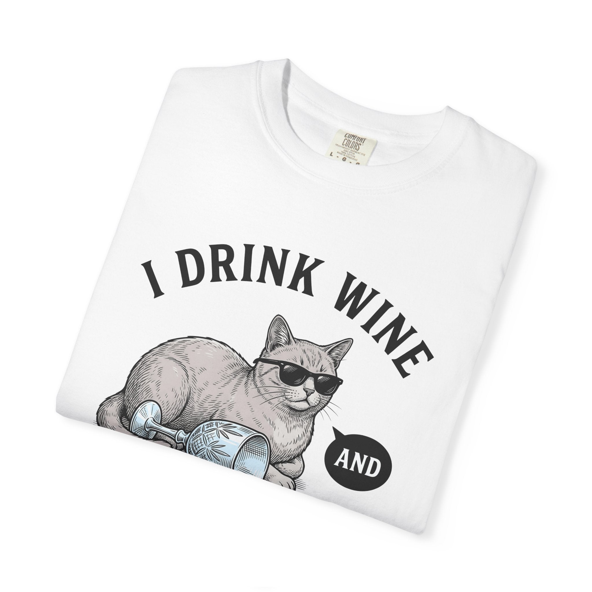 Cat Sunglasses Shirt Cat Humor Gift Women Vintage Tee Cool Cat T-Shirt Cat Fan Retro Tshirt Funny Graphic Hand Drawn Wine Glass Tshirt