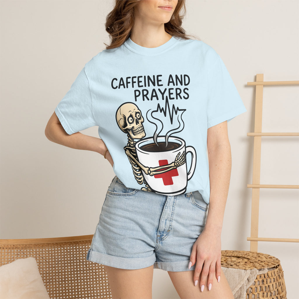 Skeleton Coffee Cup Shirt Nurses Coffee Gift Women Cartoon Tee Coffee Mug T-Shirt Nurse Enthusiast Comic Tshirt Caffeine Graphic Retro
