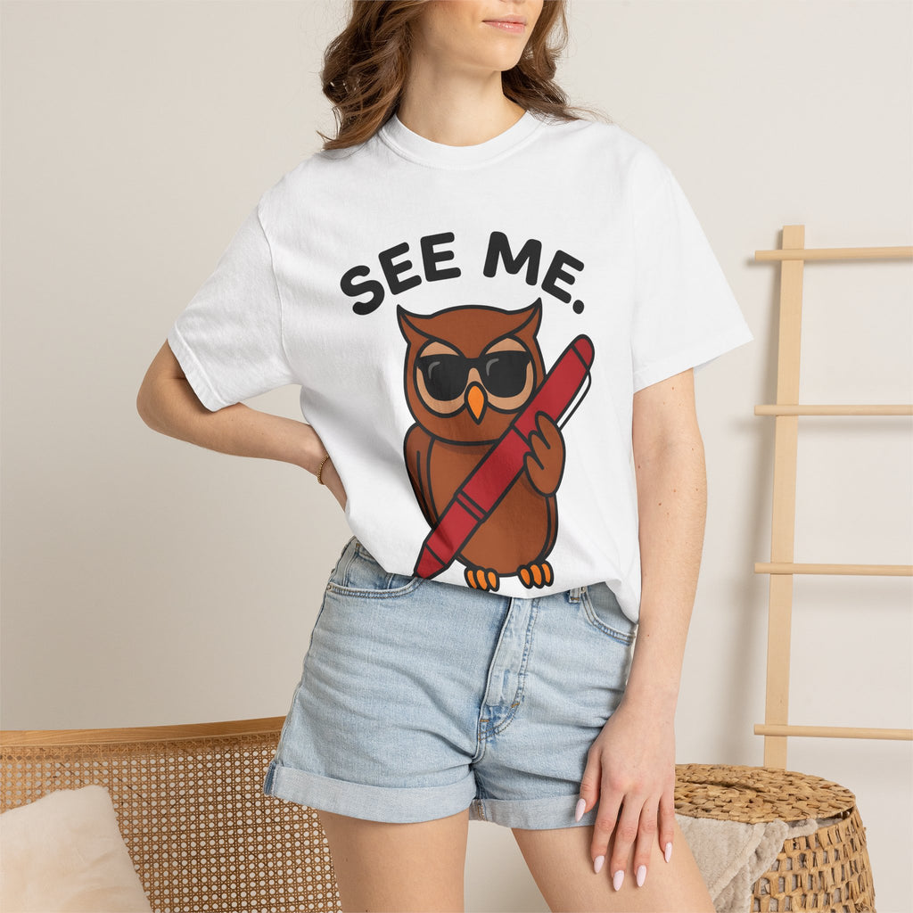 Owl Sun Glasses Shirt Teachers Learning Gift Women Hand Drawn Tee Owl T-Shirt Educator Enthusiast Illustrated Design Educational Graphic