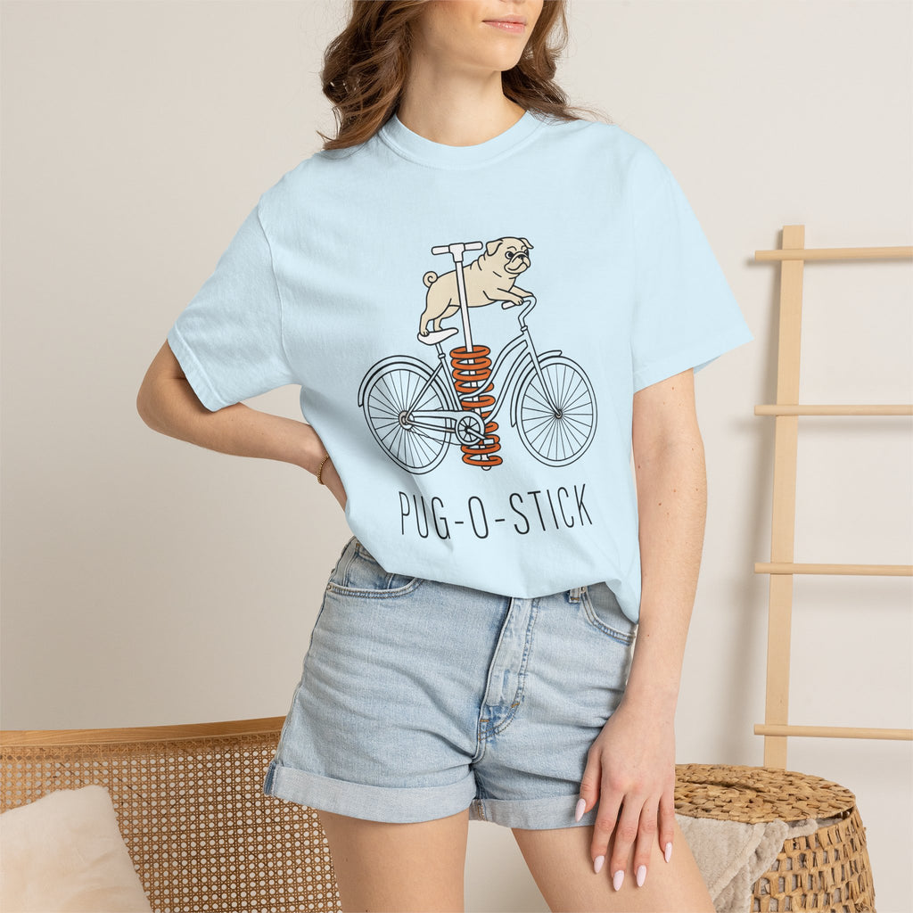 Pug Bicycle Shirt Funny Dog Gift Women Cartoon Tee Doggy T-Shirt Humor Fan Comic Tshirt Canine Graphic Minimalist Pogo Stick Tshirt