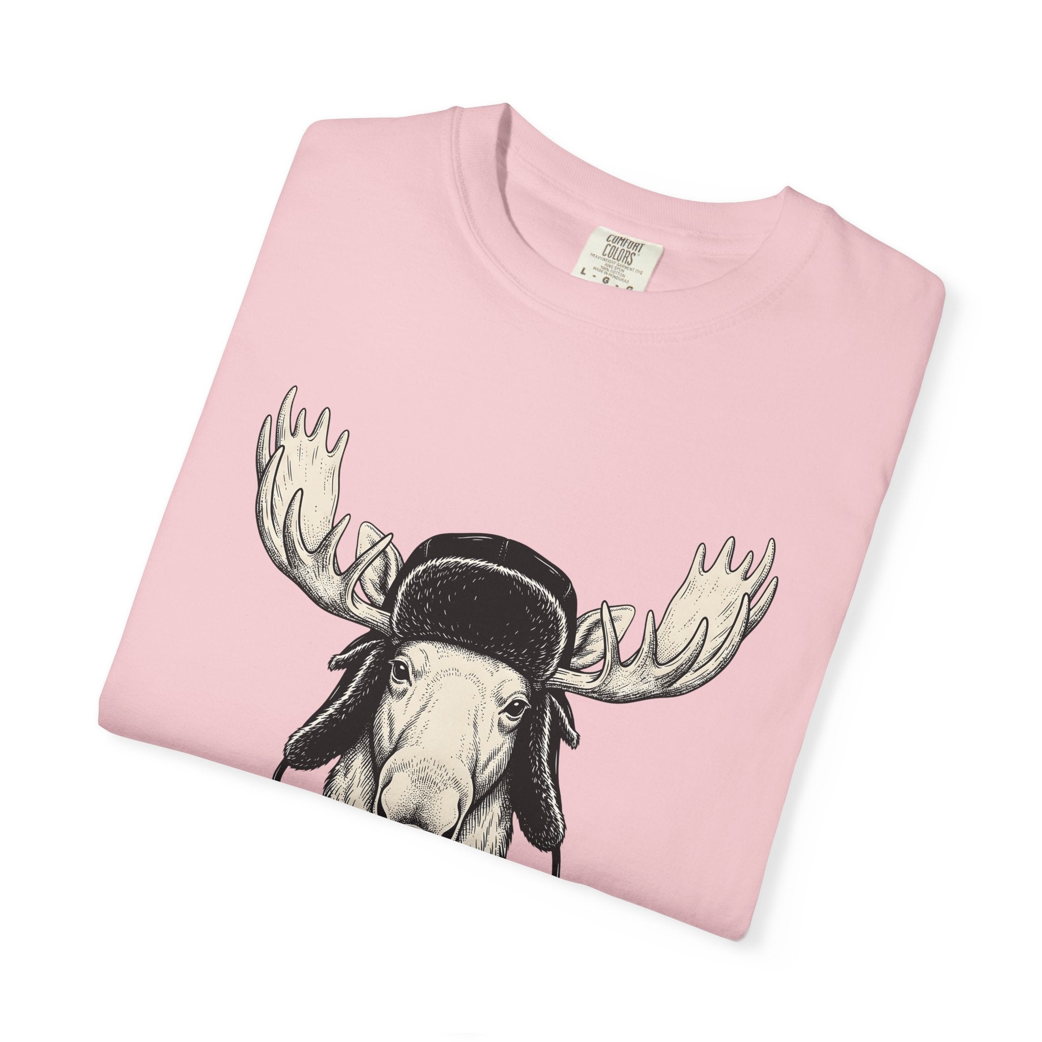 Moose Beanie Shirt Animals Hiking Gift Women Line Art Tee Elk T-Shirt Wildlife Enthusiast Illustration Graphic Trekking Design Hand Drawn