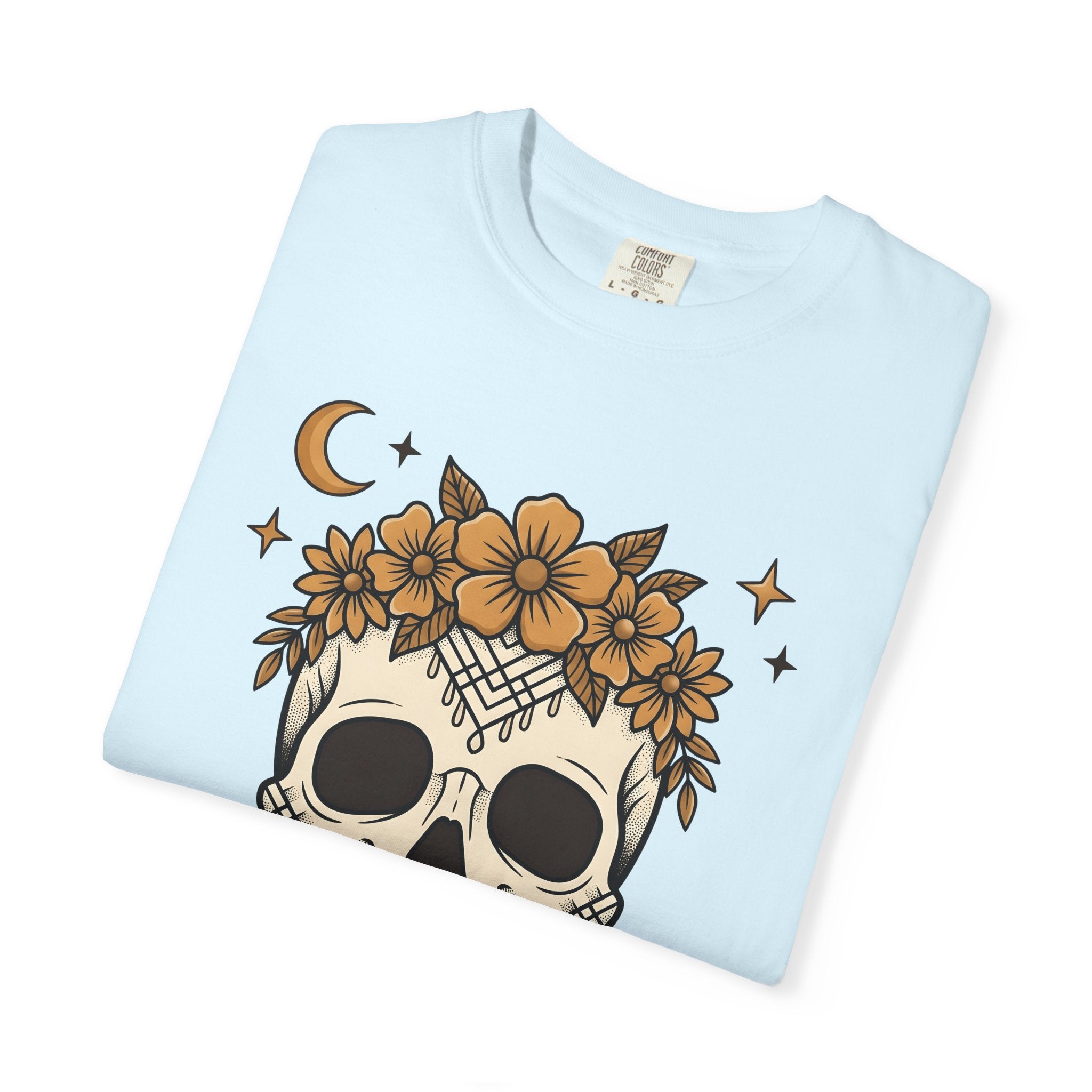 Skeleton Floral Shirt Halloween Macabre Gift Women Flash Tee Skull Flower T-Shirt Horror Fan Tattoo Tshirt Dark Graphic Ethnic Night Orb