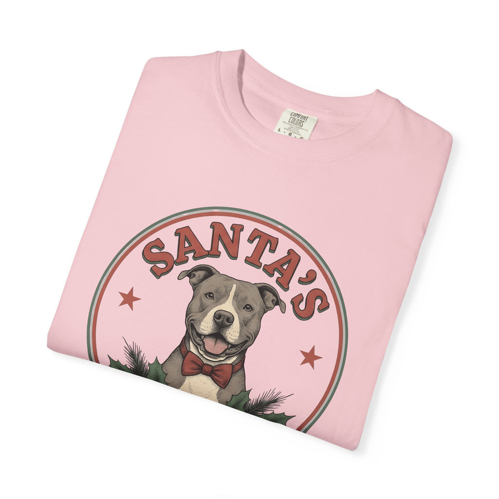 Pitbull Pet Shirt Dog Festive Gift Women Classic Tee Pibble T-Shirt Dog Fan Vintage Tshirt Holiday Graphic Doodle Pine Branches Tshirt
