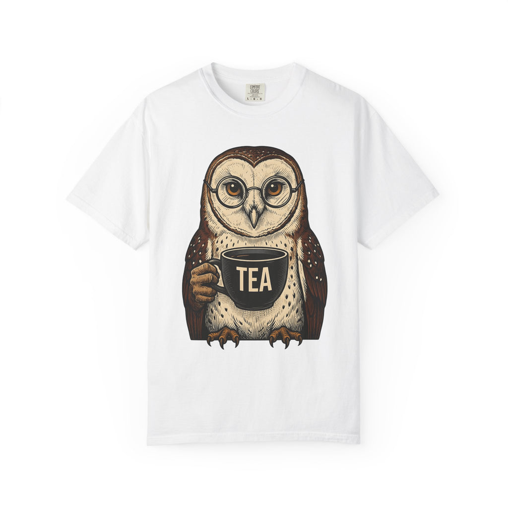 Owl Tea Cup Shirt Tea Animal Gift Women Vintage Tee Teacup T-Shirt Tea Fan Retro Tshirt Wildlife Graphic Hand Drawn Glasses Tshirt