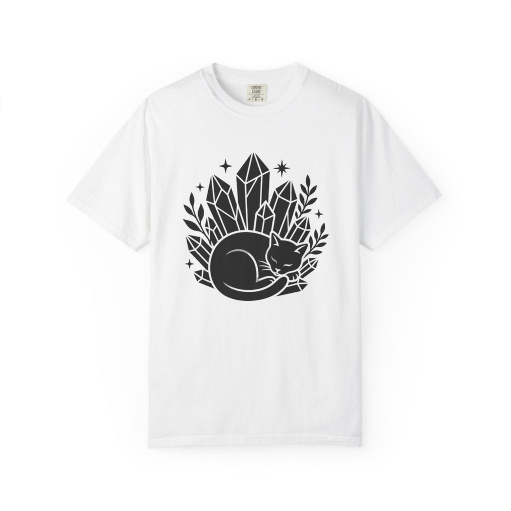 Sleeping Cat Shirt Cat Spiritual Gift Women Minimalist Tee Kitten T-Shirt Cat Fan Simple Tshirt Mystical Graphic Boho Crystals Tshirt