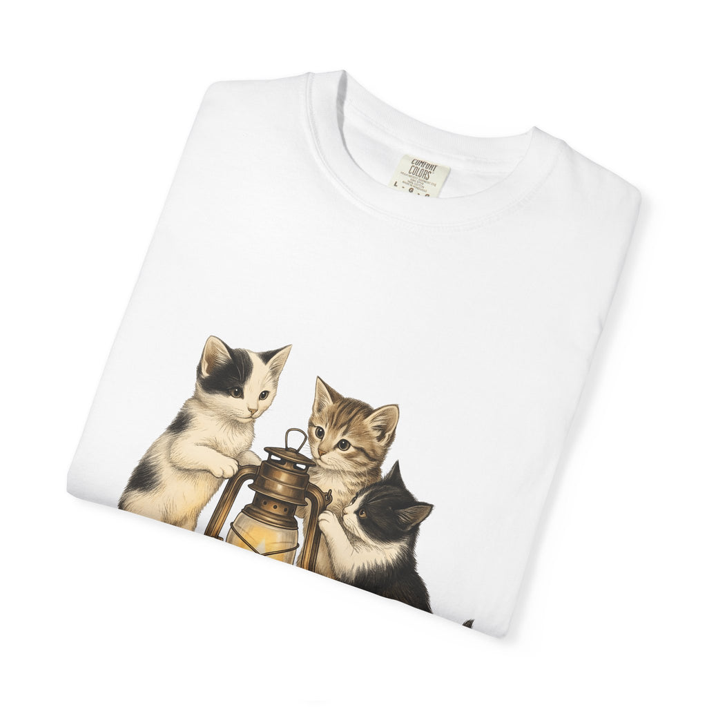 Feline Lantern Shirt Cat Environment Gift Women Naturalistic Tee Cat Lantern T-Shirt Cat Fan Eco Graphic Tshirt Shabby Chic Orange Leaves