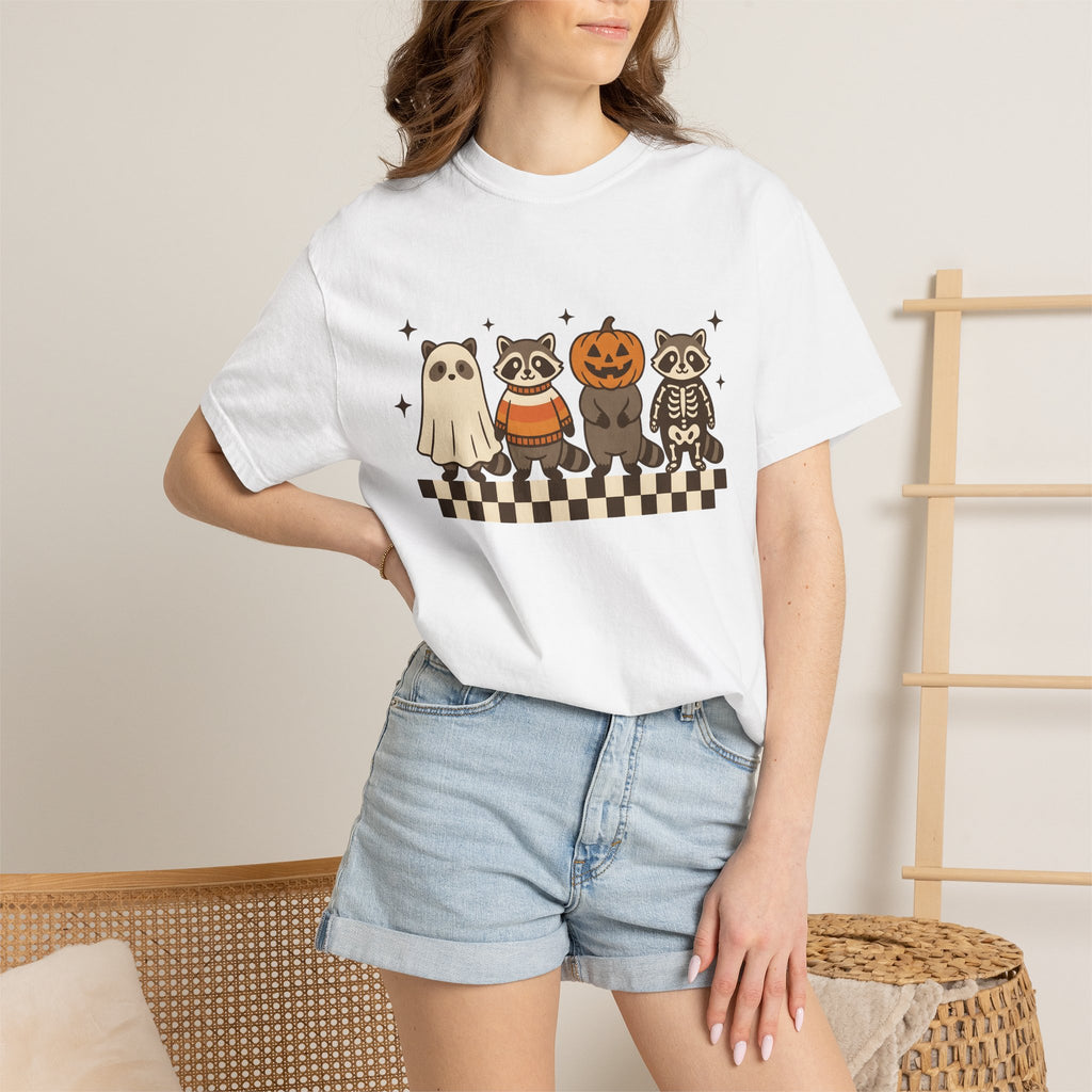 Raccoon Outfits Shirt Halloween Wildlife Gift Women Cute Tee Trash Panda T-Shirt Spooky Fan Kawaii Tshirt Animal Graphic Vintage Plaid