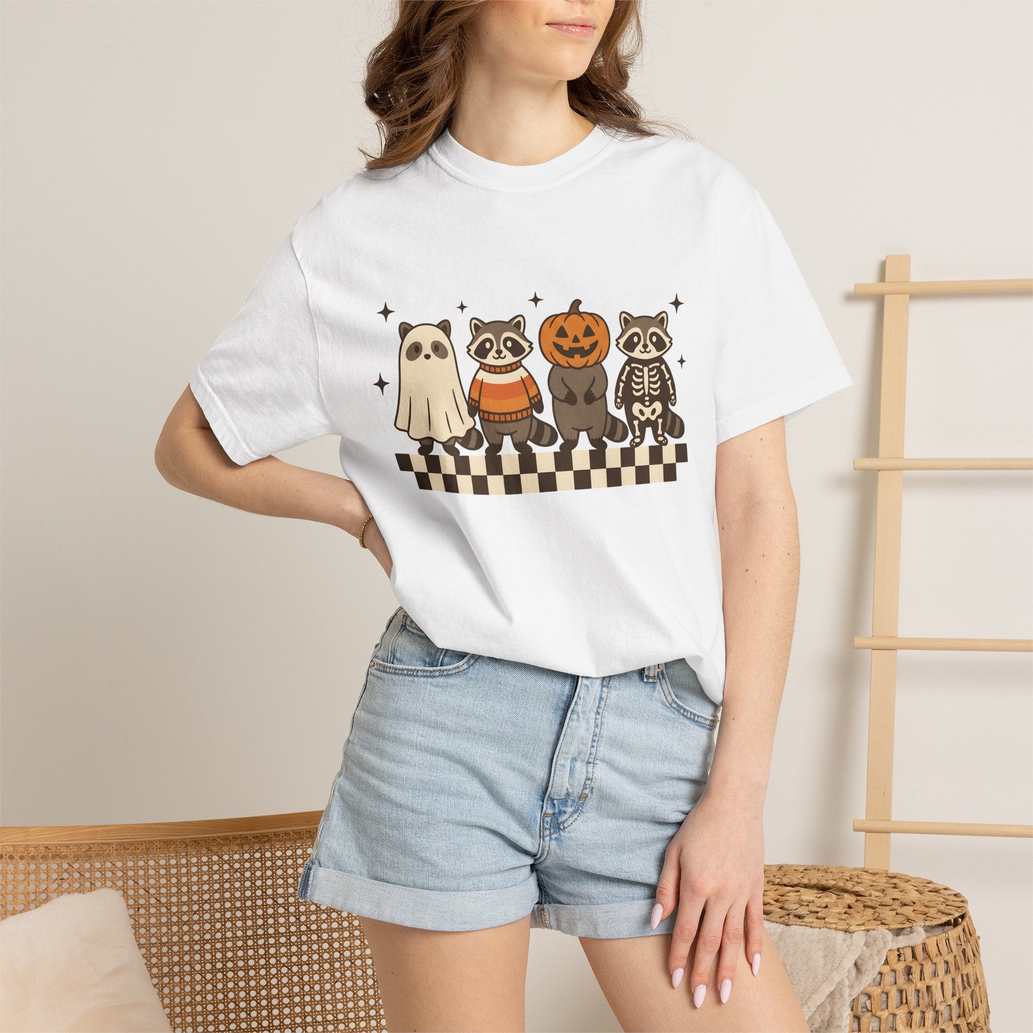 Raccoon Outfits Shirt Halloween Wildlife Gift Women Cute Tee Trash Panda T-Shirt Spooky Fan Kawaii Tshirt Animal Graphic Vintage Plaid