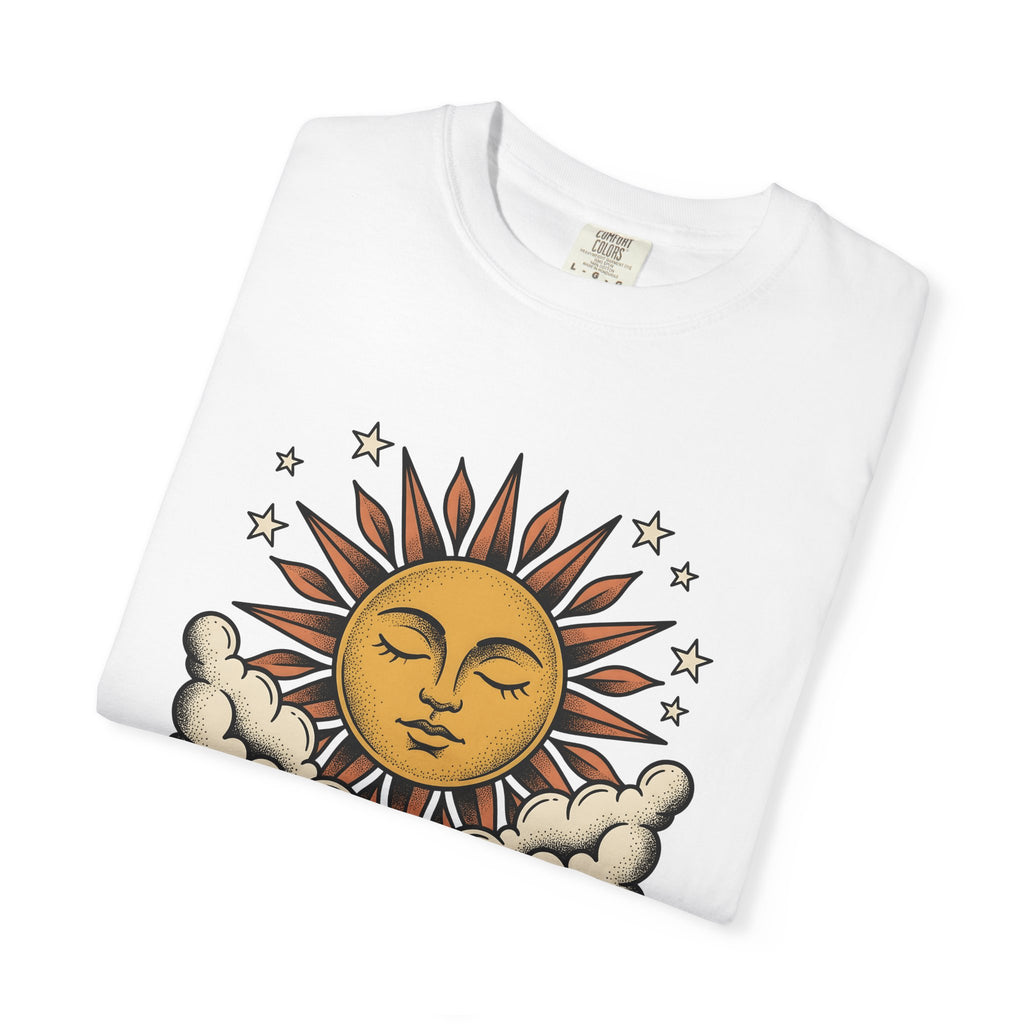 Sun Face Shirt Boho Chic Zodiac Gift Women Mandala Tee Sun T-Shirt Bohemian Fan Mandala Tshirt Astrology Graphic Sketch Clouds Tshirt