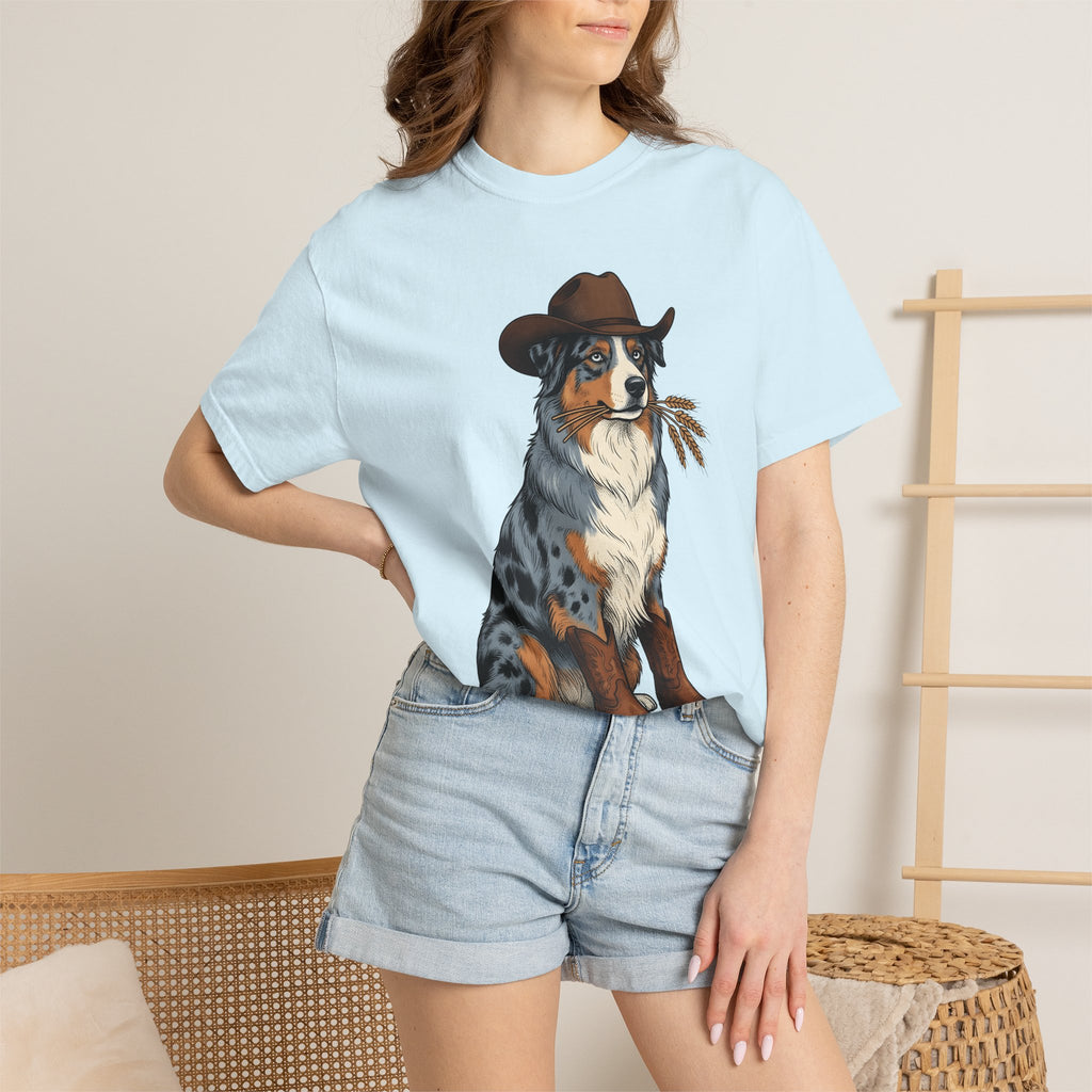 Shepherd Dog Shirt Dog Rodeo Gift Women Old School Tee Sheepdog T-Shirt Dog Fan Vintage Tshirt Rodeo Graphic Line Art Cowgirl Hat Tshirt