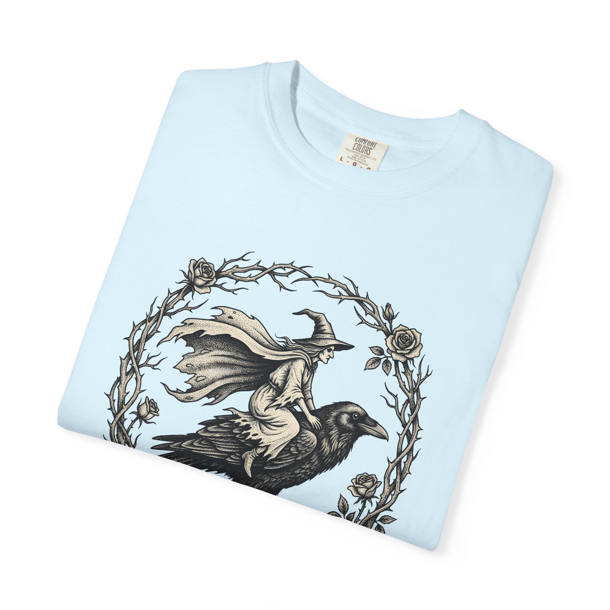 Sorceress Raven Shirt Witchcraft Fall Gift Women Creepy Tee Witch T-Shirt Pagan Enthusiast Spooky Tshirt Autumn Graphic Aged Bloom Tshirt