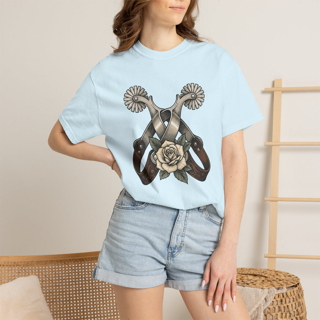 Crossed Spurs Shirt Cowgirl Country Gift Women Neo Traditional Tee Spurs T-Shirt Cowboy Fan Rodeo Tshirt Country Graphic Hand Drawn Rose
