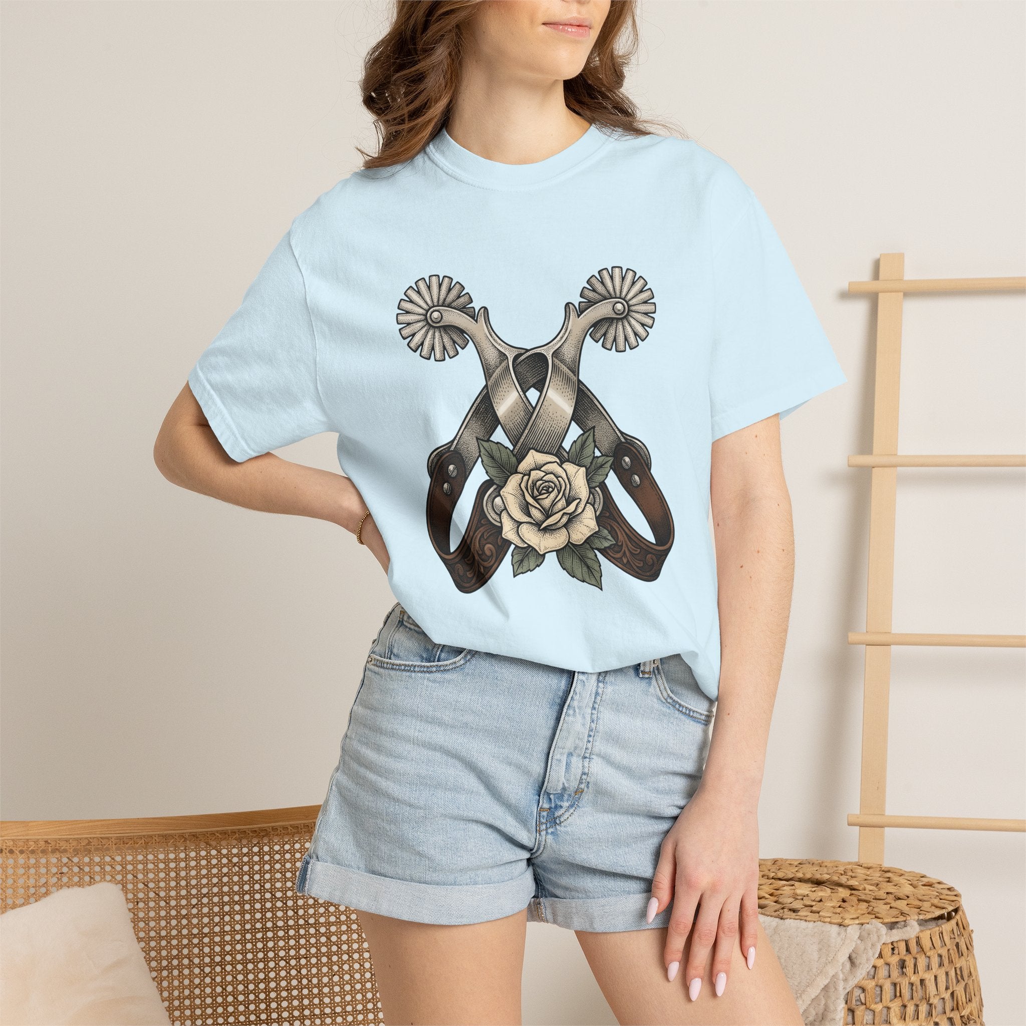 Crossed Spurs Shirt Cowgirl Country Gift Women Neo Traditional Tee Spurs T-Shirt Cowboy Fan Rodeo Tshirt Country Graphic Hand Drawn Rose