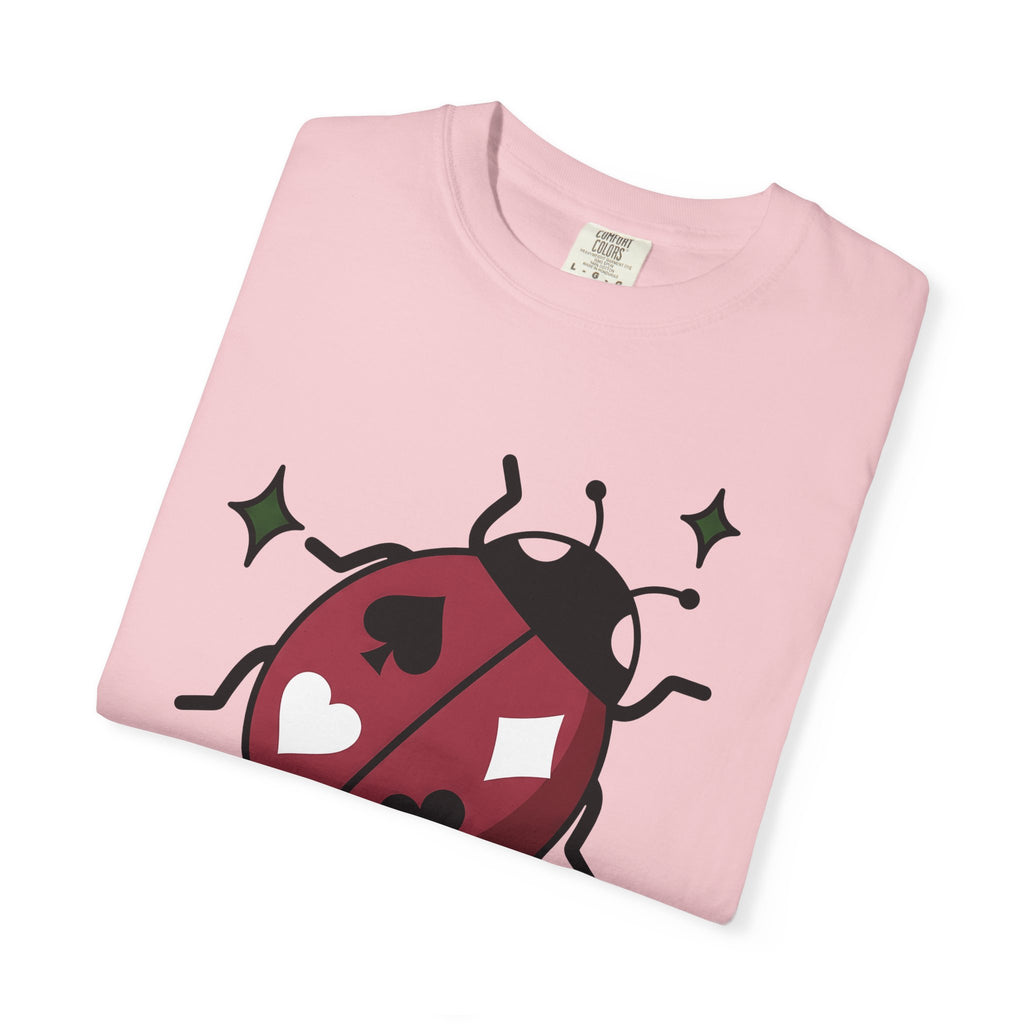 Ladybug Art Shirt Lucky Cards Gift Women Caricature Tee Ladybird T-Shirt Fortune Fan Cartoon Tshirt Playing Card Graphic Sleek Playing Card