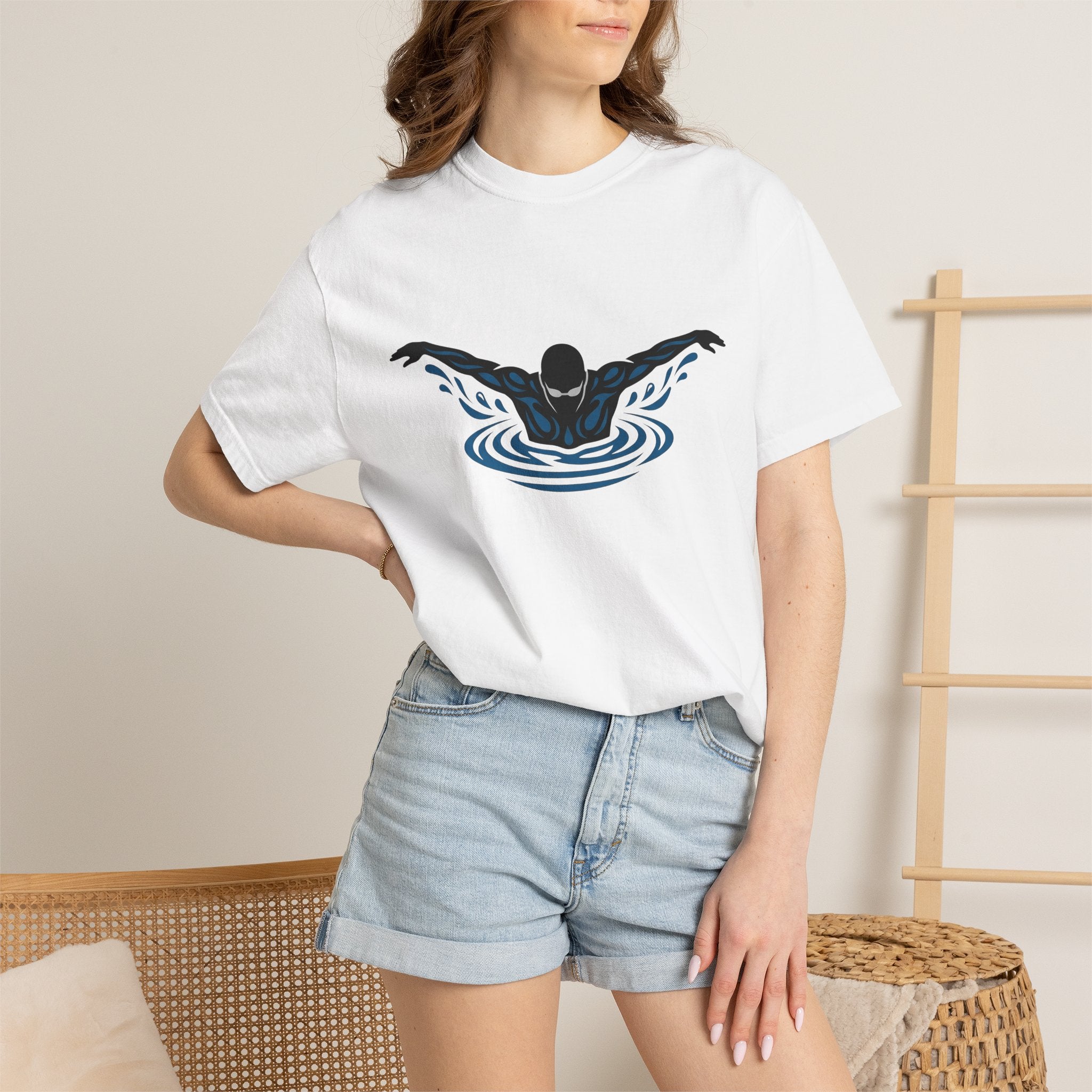 Swim Athlete Shirt Swimming Exercise Gift Women Retro Tee Swimmer T-Shirt Diver Enthusiast Vintage Tshirt Fitness Graphic Line Art Splash