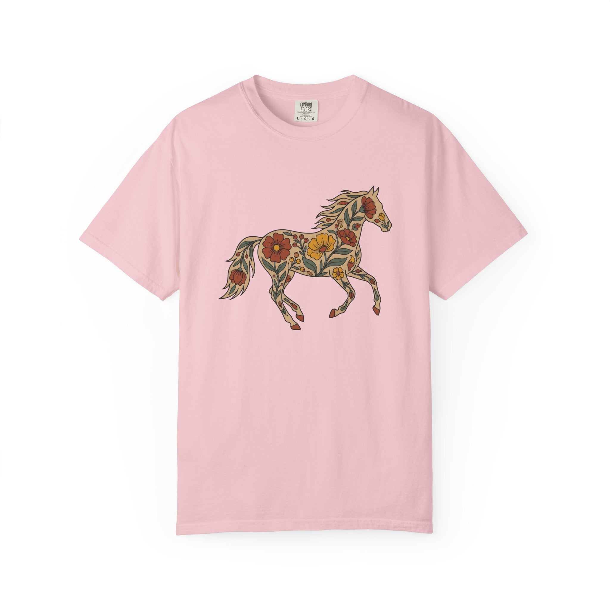 Blossom Horse Shirt Boho Chic Fauna Gift Women Folk Tee Mare T-Shirt Hippie Fan Tribal Tshirt Wildlife Graphic Hand Drawn Field Flower