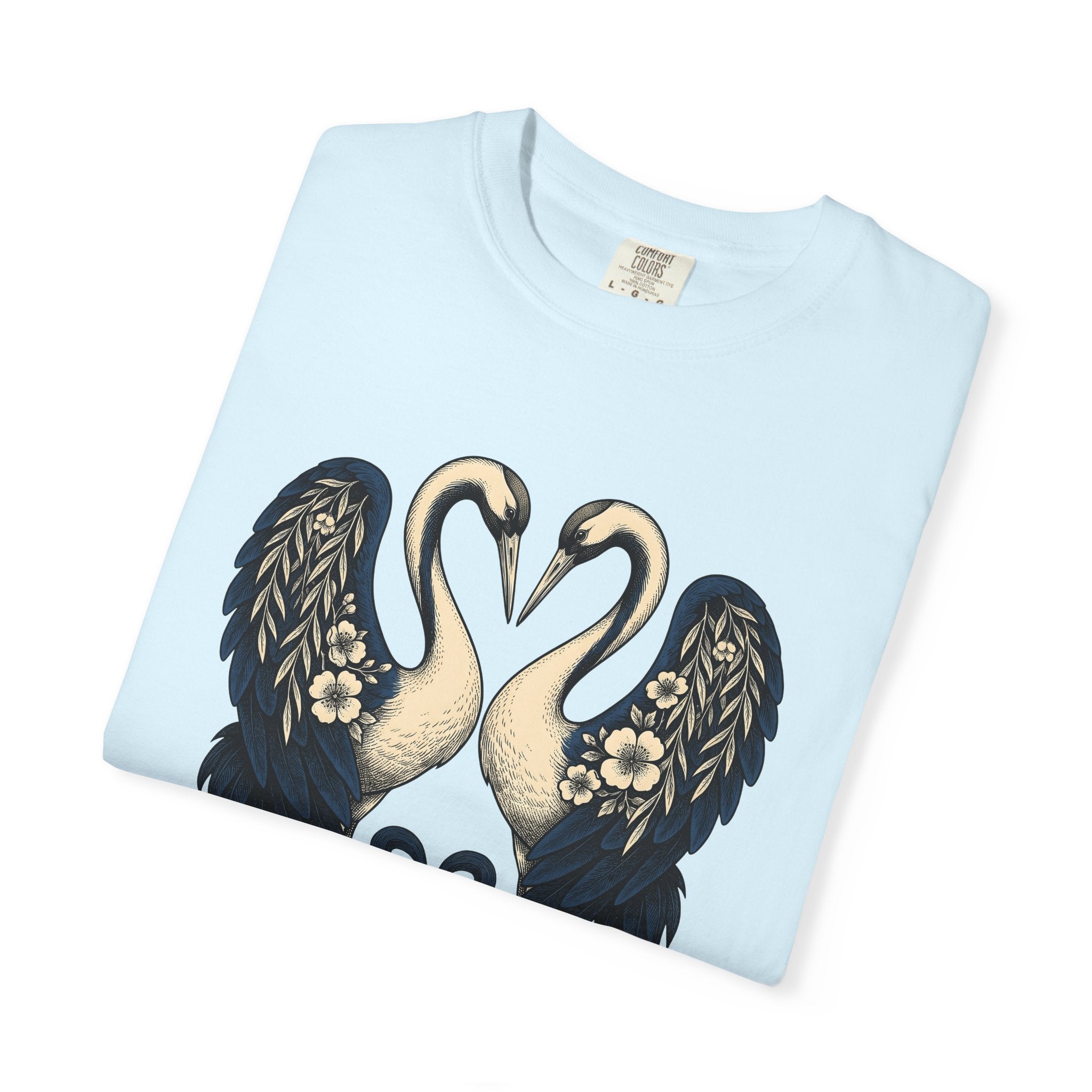 Two Cranes Shirt Animals Floral Arrangement Gift Women Old School Tee Crane T-Shirt Wildlife Fan Vintage Tshirt Bouquet Graphic Outline
