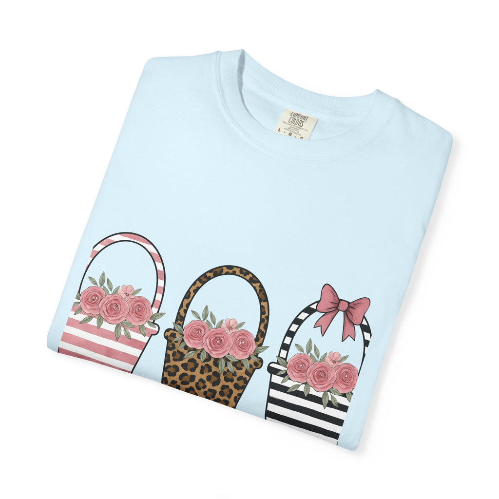 Easter Basket Shirt Easter Bouquet Gift Women Hand Painted Tee Easter Basket T-Shirt Easter Fan Painted Tshirt Bouquet Design Rustic Flower