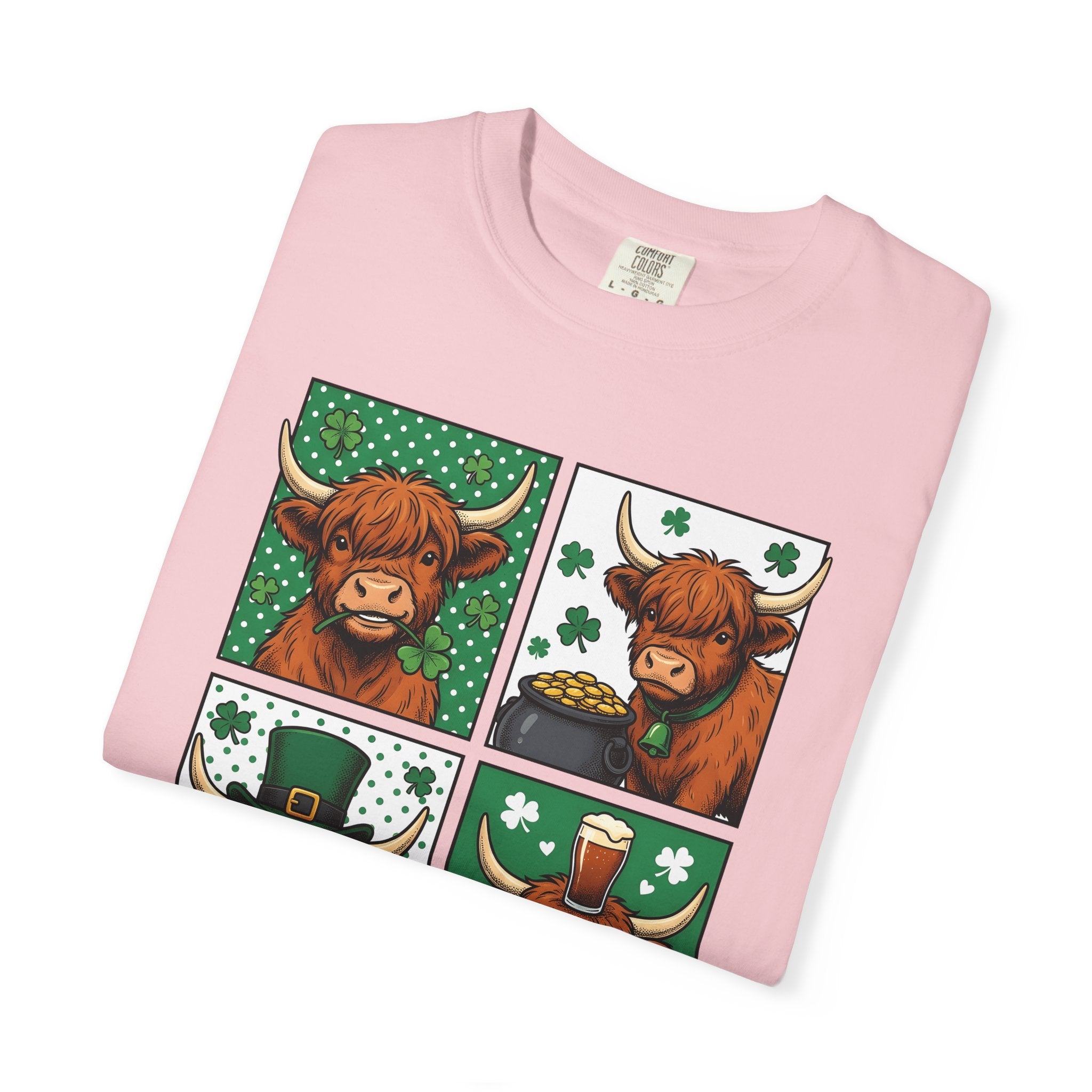Highland Cow Shirt St Patrick's Day Animal Gift Women Cartoon Tee Cow T-Shirt St Patricks Fan Toon Tshirt Creature Graphic Vintage Shamrock