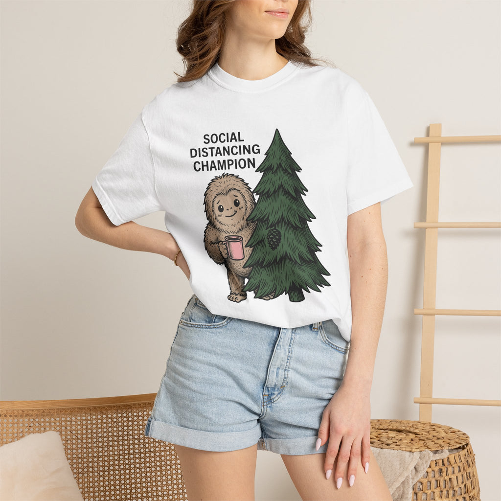 Sasquatch Coffee Shirt Funny Camping Gift Women Comic Tee Bigfoot Coffee T-Shirt Humor Fan Cartoon Tshirt Outdoor Graphic Retro Fir Tree