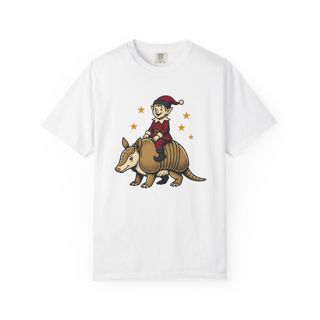 Elf Armadillo Shirt Christmas Fauna Gift Women Caricature Tee Armadillo T-Shirt Xmas Fan Cartoon Tshirt Wildlife Graphic Classic Stars