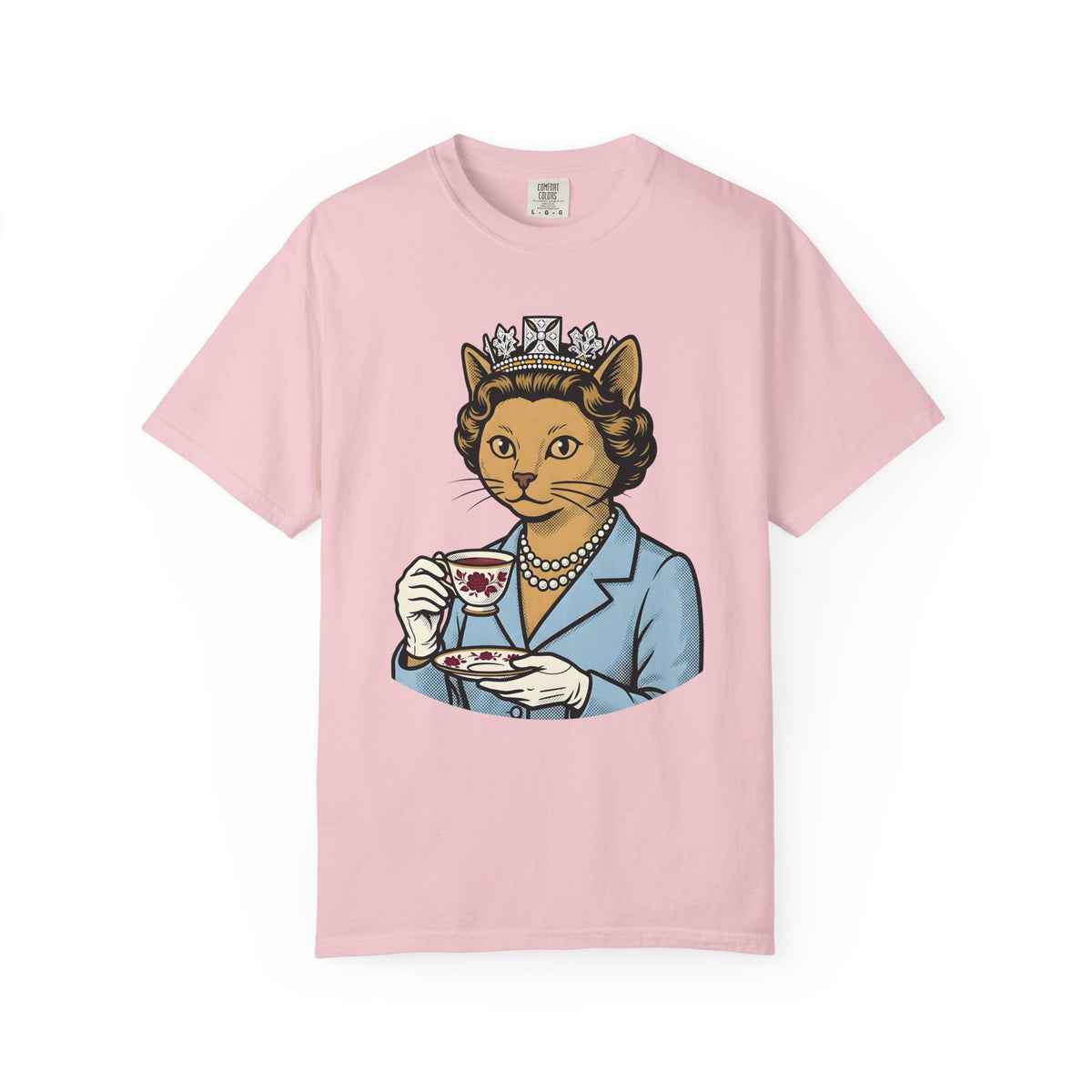 Princess Cat Shirt Cat Comedy Gift Women Comic Tee Kitty Cat T-Shirt Feline Fan Cartoon Tshirt Humor Graphic Hand Drawn Teapot Tshirt