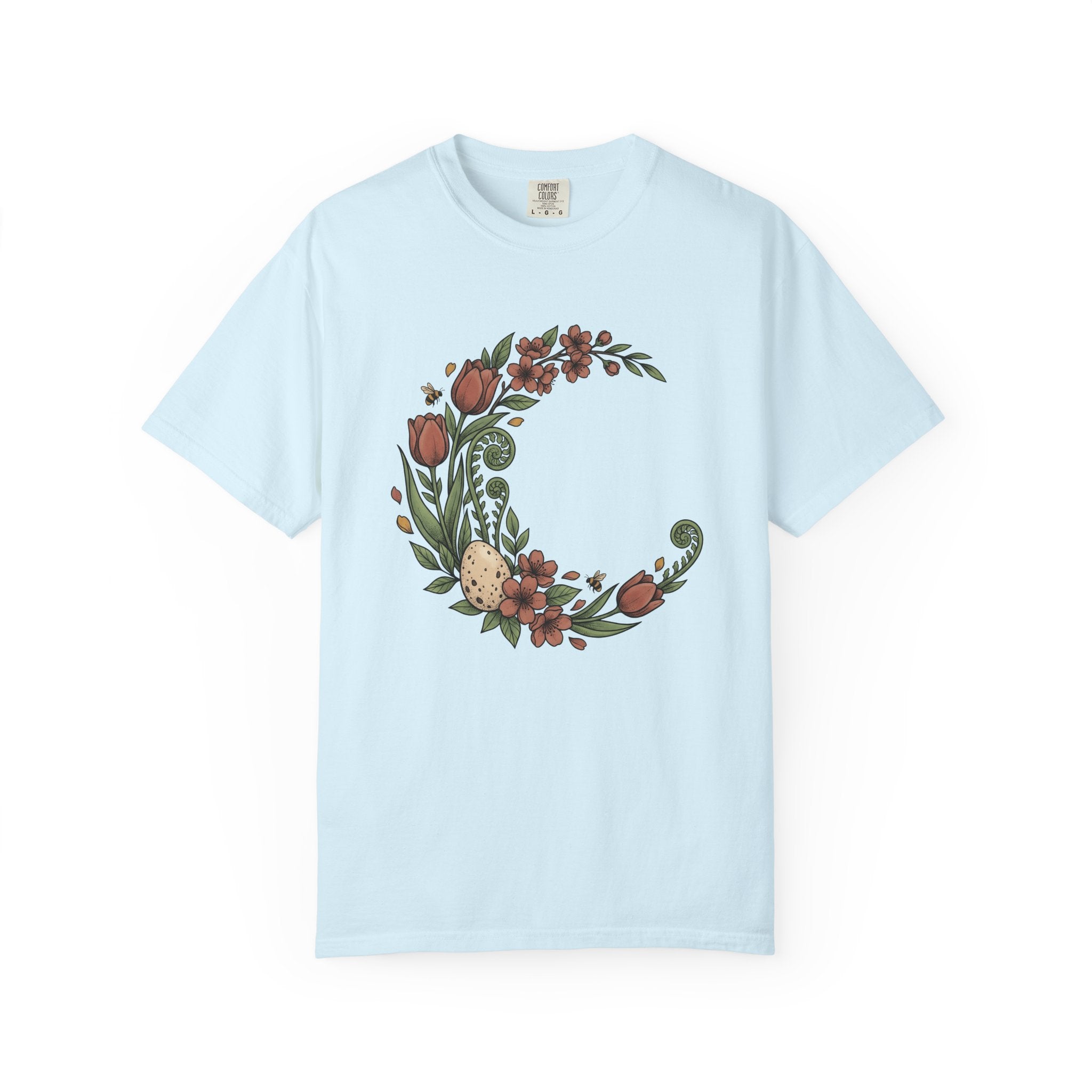 Bloom Egg Shirt Spring Festivity Gift Women Natural Tee Easter Egg T-Shirt Springtime Fan Organic Tshirt Celebration Graphic Sketch Insect