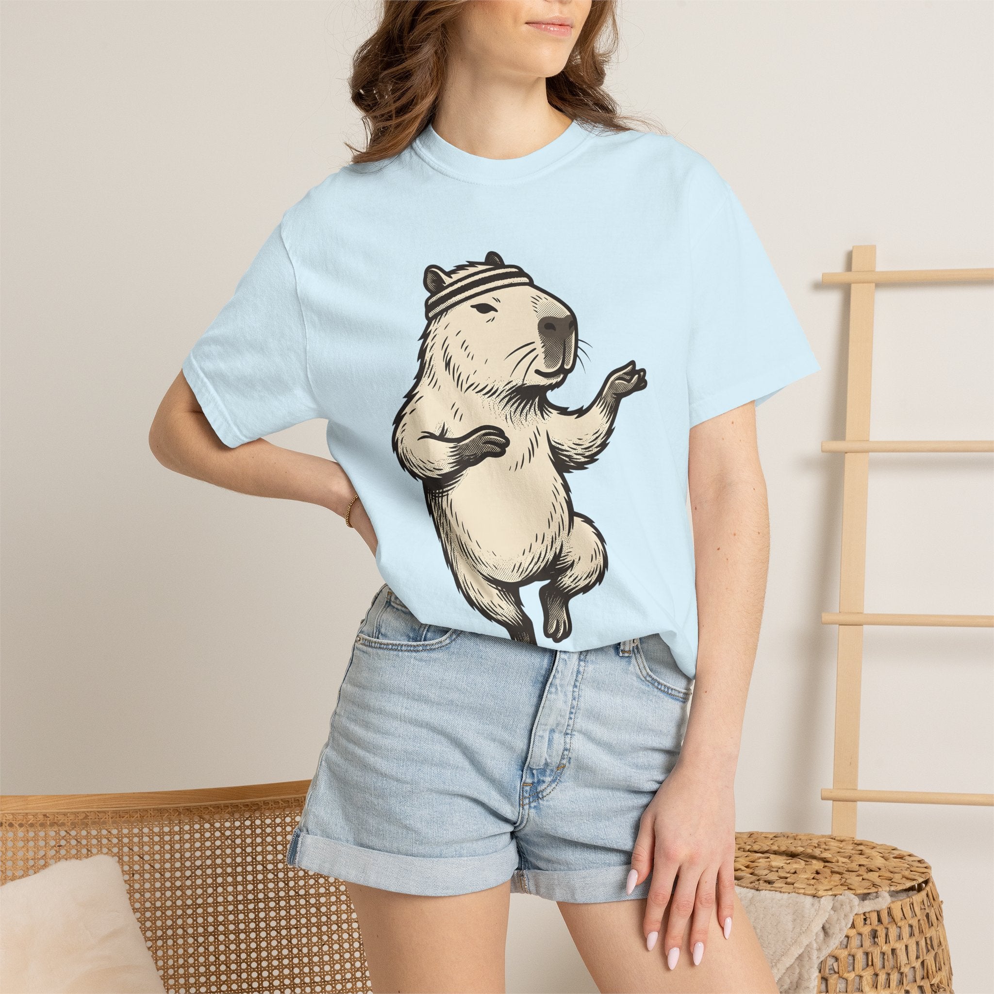 Capybara Exercise Shirt Sports Fauna Gift Women Minimalist Tee Rodent T-Shirt Athlete Fan Animal Tshirt Wildlife Graphic Doodle Hairband
