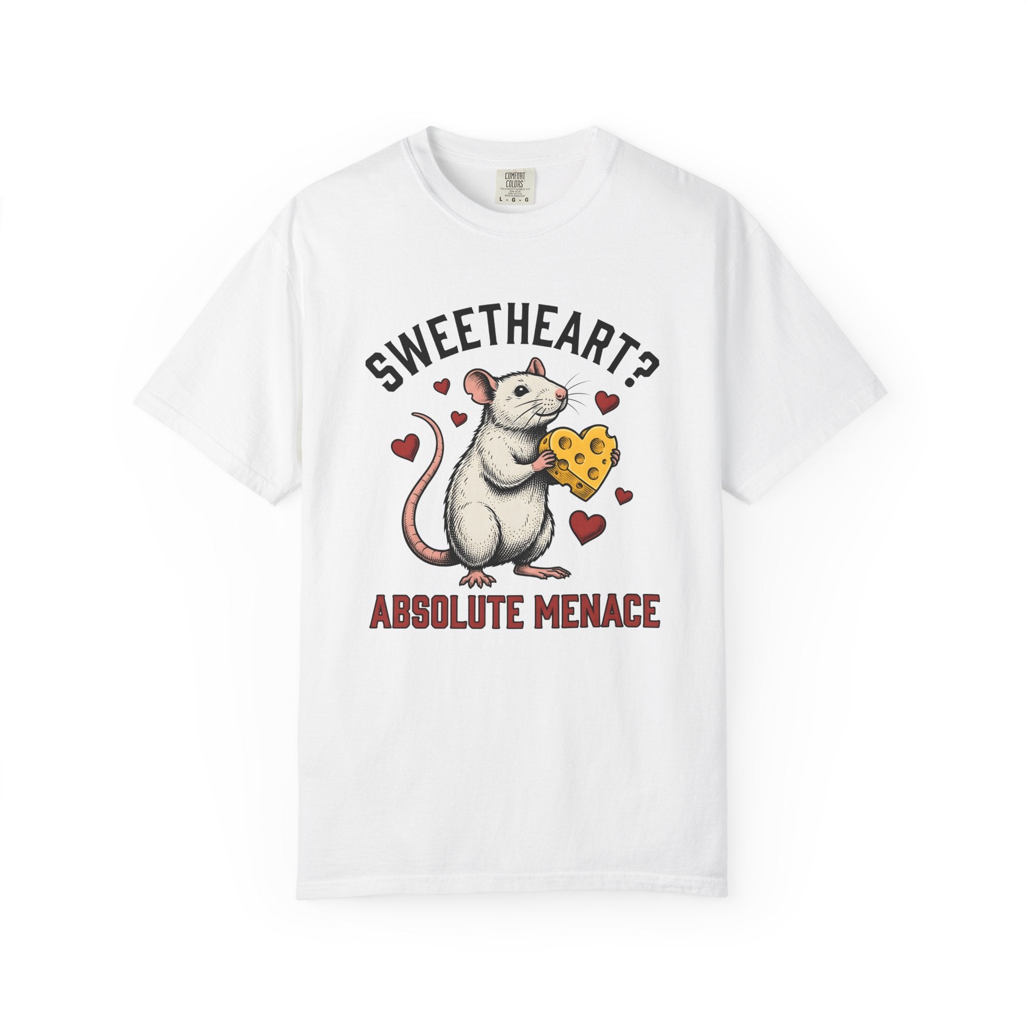 Rat Cheese Shirt Valentine's Day Animal Gift Women Vintage Tee Cheese T-Shirt Valentine Fan Retro Tshirt Creature Graphic Hand Drawn Hearts