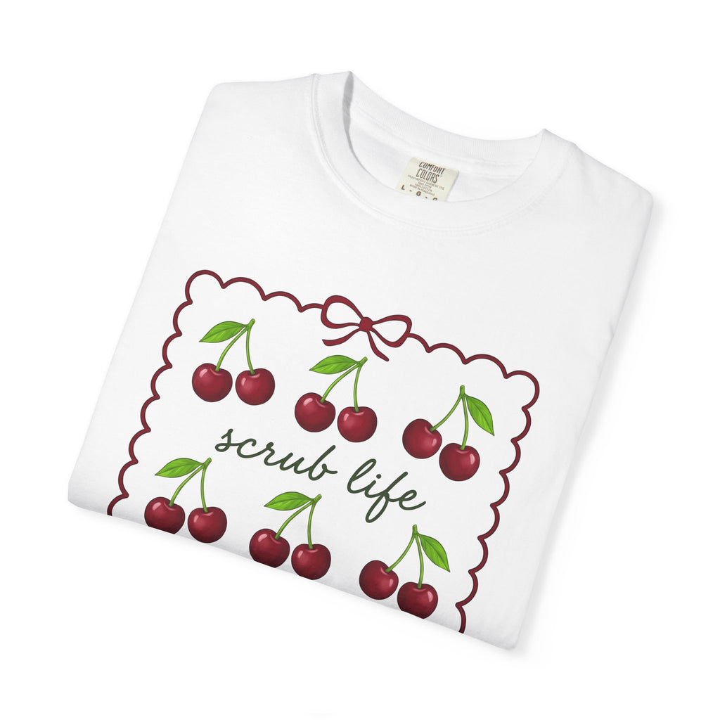Cherry Graphic Shirt Nurses Food Gift Women Cute Tee Fruit T-Shirt Nurse Enthusiast Kawaii Tshirt Cuisine Graphic Hand Drawn Bow Tshirt