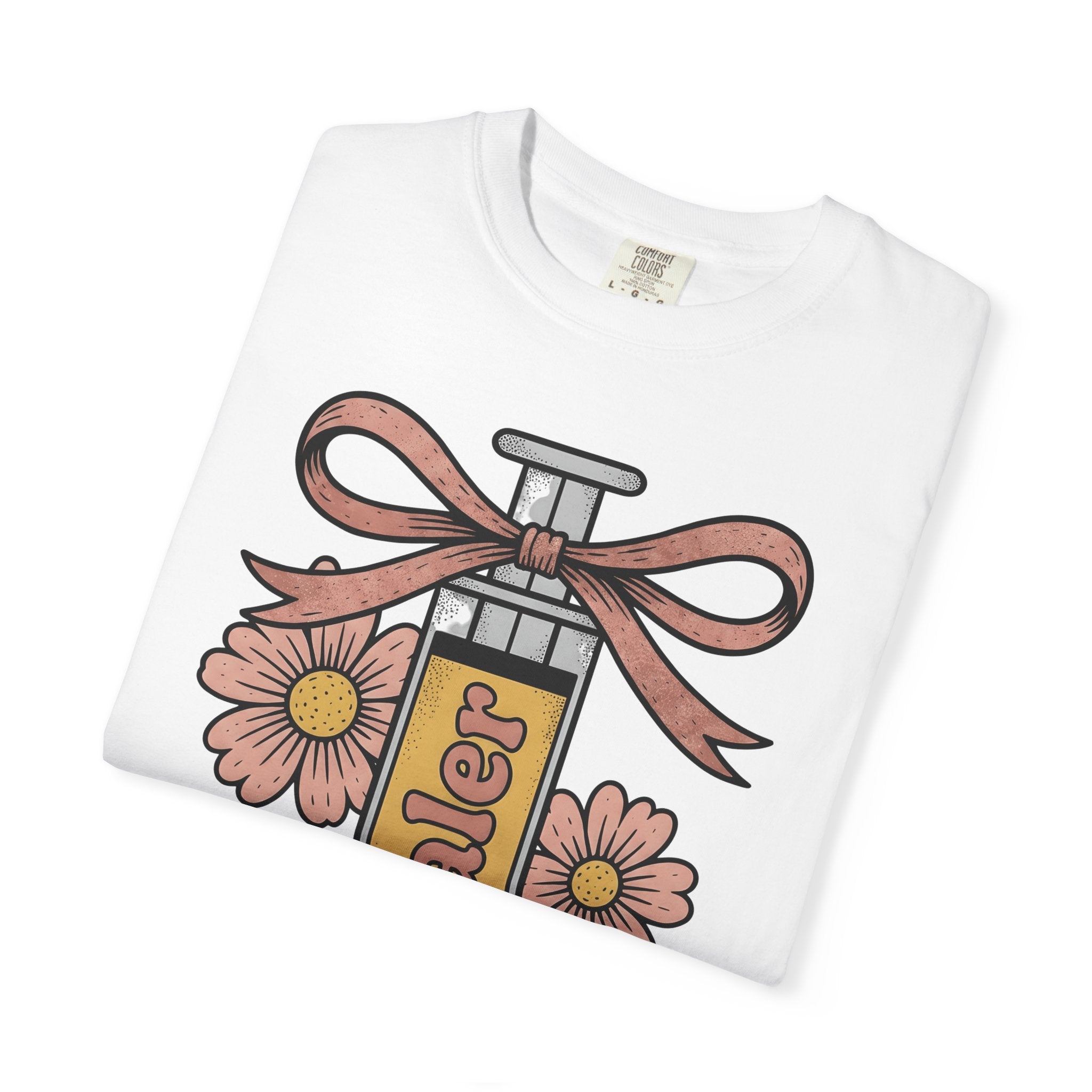 Injection Flowers Shirt Nurses Blooms Gift Women Sketch Tee Floral T-Shirt Nurse Enthusiast Drawing Illustration Retro Ribbon Tshirt