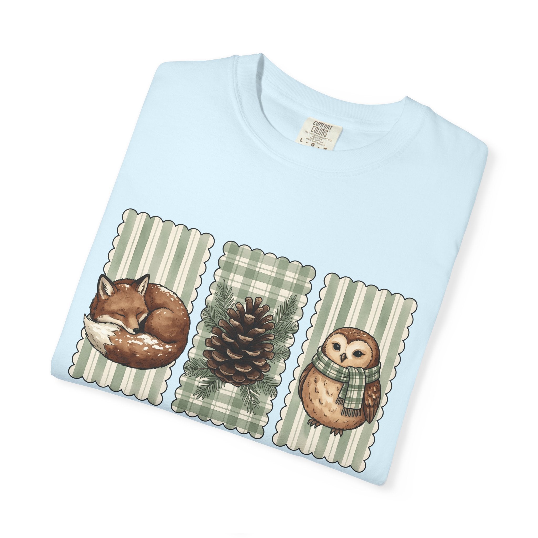 Forest Critters Shirt Christmas Environment Gift Women Ink Tee Wildlife T-Shirt Xmas Fan Nature Tshirt Eco Graphic Line Art Seed Cone Tshirt