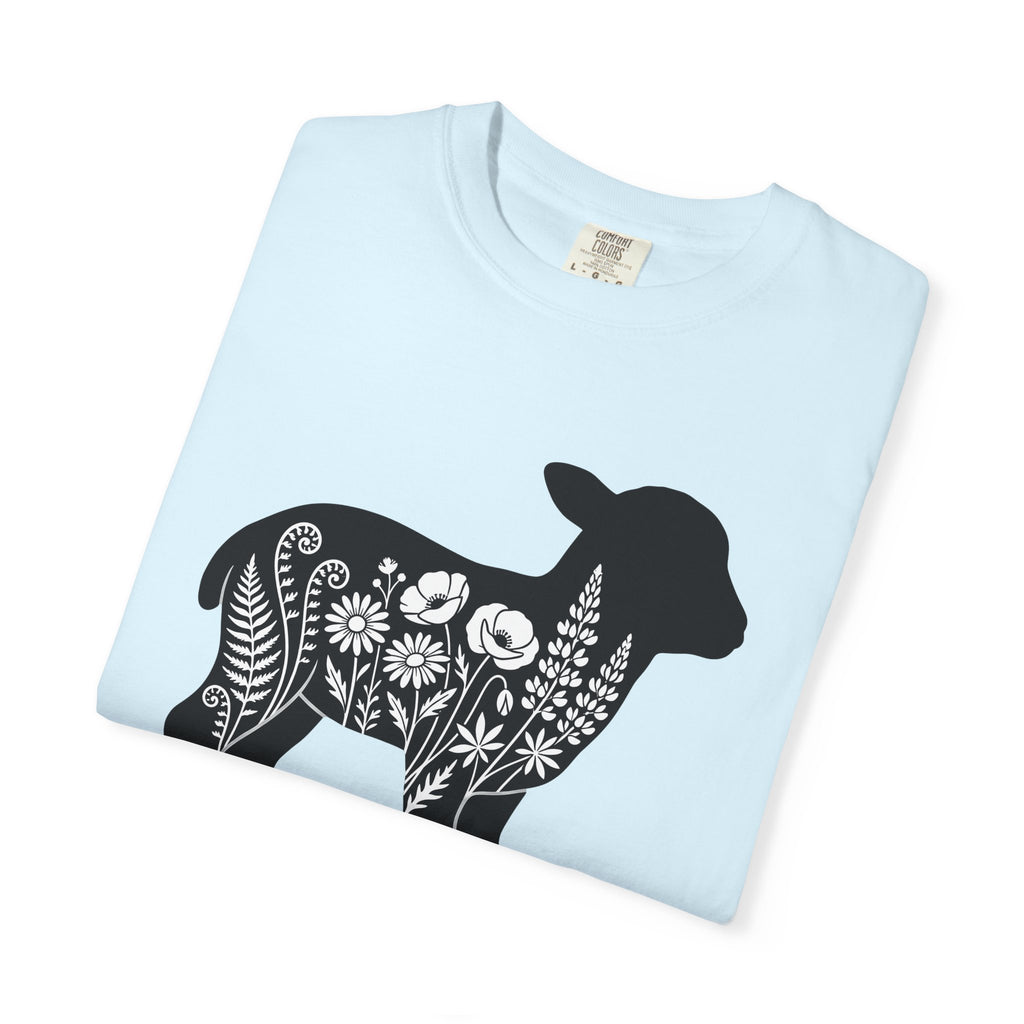 Lamb Flower Shirt Easter Nature Gift Women Shadow Tee Lambs T-Shirt Spring Fan Silhouette Tshirt Environmental Graphic Clean Meadow Flowers