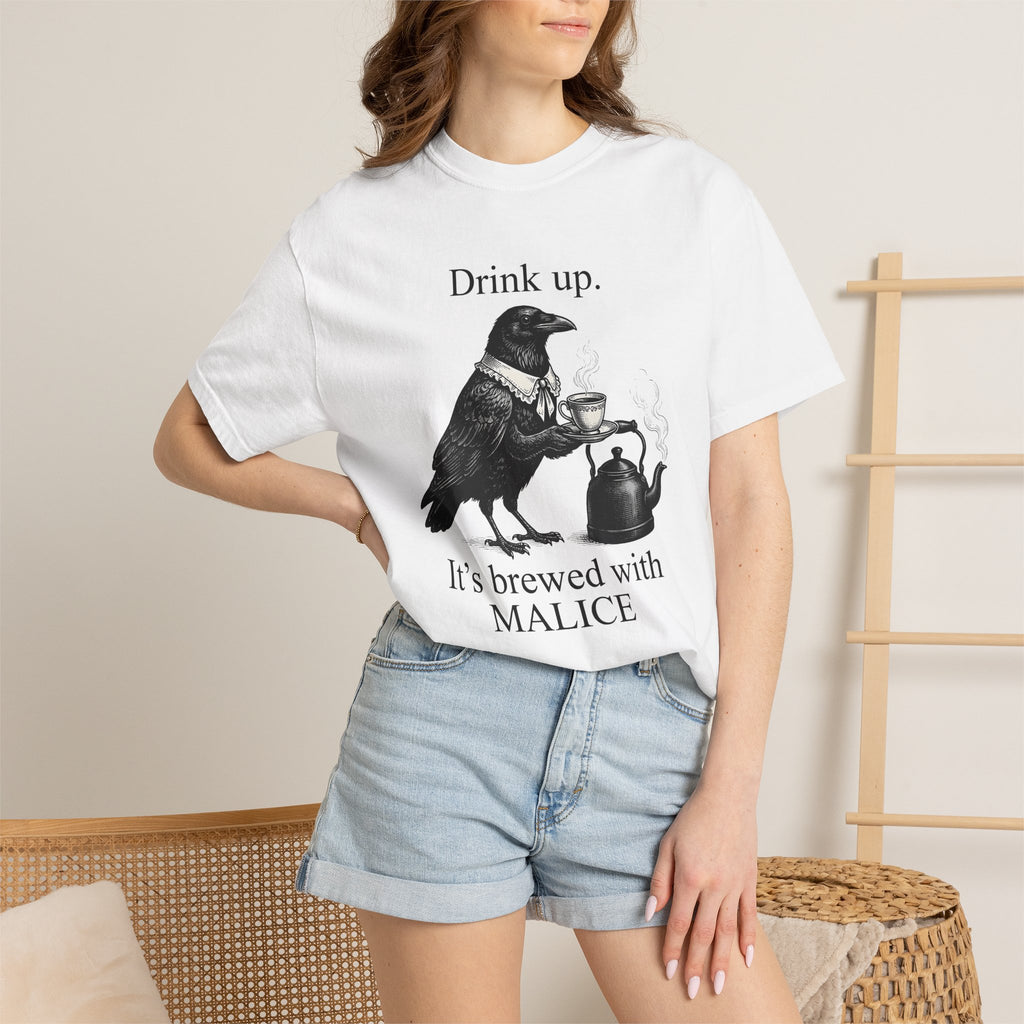 Crow Tea Shirt Funny Dark Gift Women Retro Tee Tea T-Shirt Humor Fan Vintage Tshirt Gothic Graphic Sketch Kettle Tshirt
