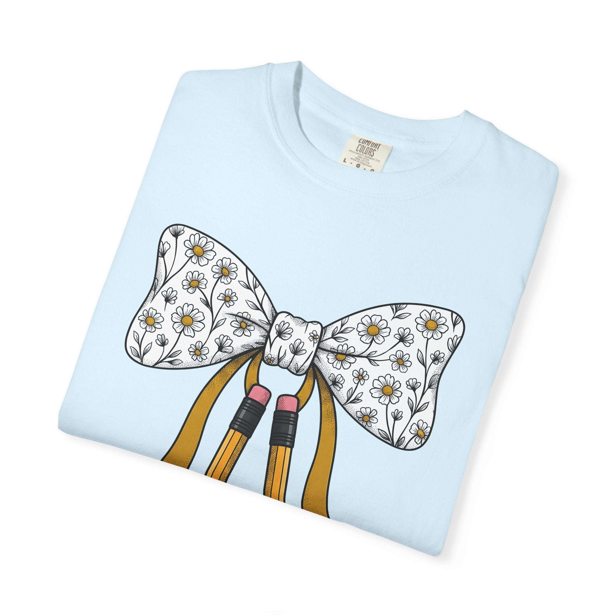 Garden Bow Pencils Shirt Teacher Petals Gift Women Cartoon Tee Pencil Case T-Shirt Educator Enthusiast Comic Tshirt Floral Graphic Rustic
